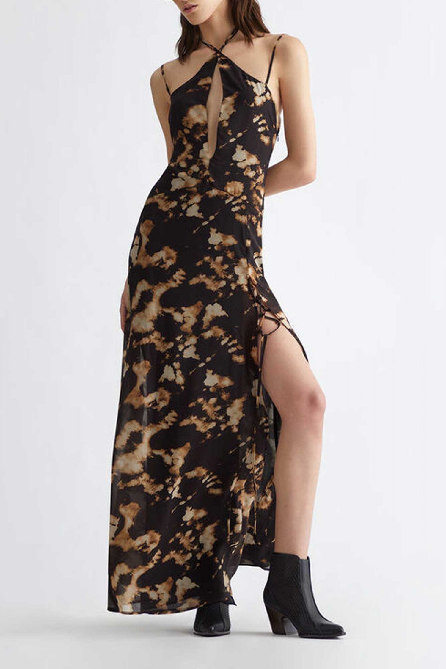 LIU JO GEORGETTE ΦΟΡΕΜΑ MAXI ALL OVER PRINT ΑΝΟΙΓΜΑ ΜΑΥΡΟ-ΜΠΕΖ φωτογραφία