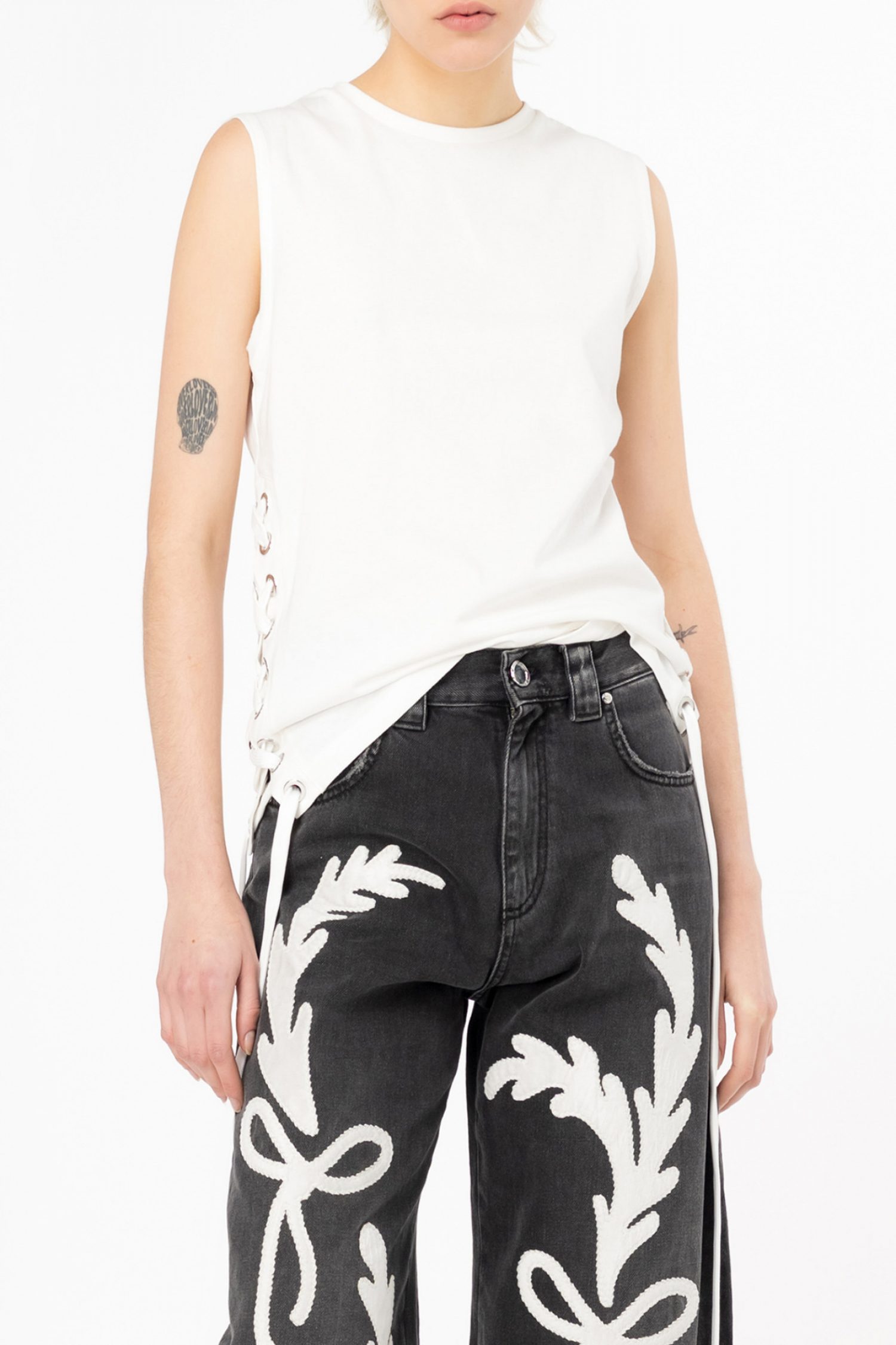 PINKO T-SHIRT TAXI DRIVER ΚΟΡΔΟΝΙΑ ΠΛΑΙ ΛΕΥΚΟ φωτογραφία