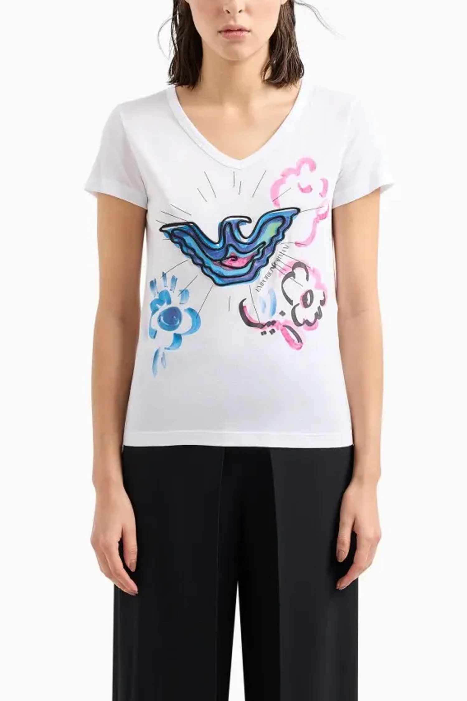 EMPORIO ARMANI T-SHIRT V-NECK LOGO ΛΕΥΚΟ φωτογραφία