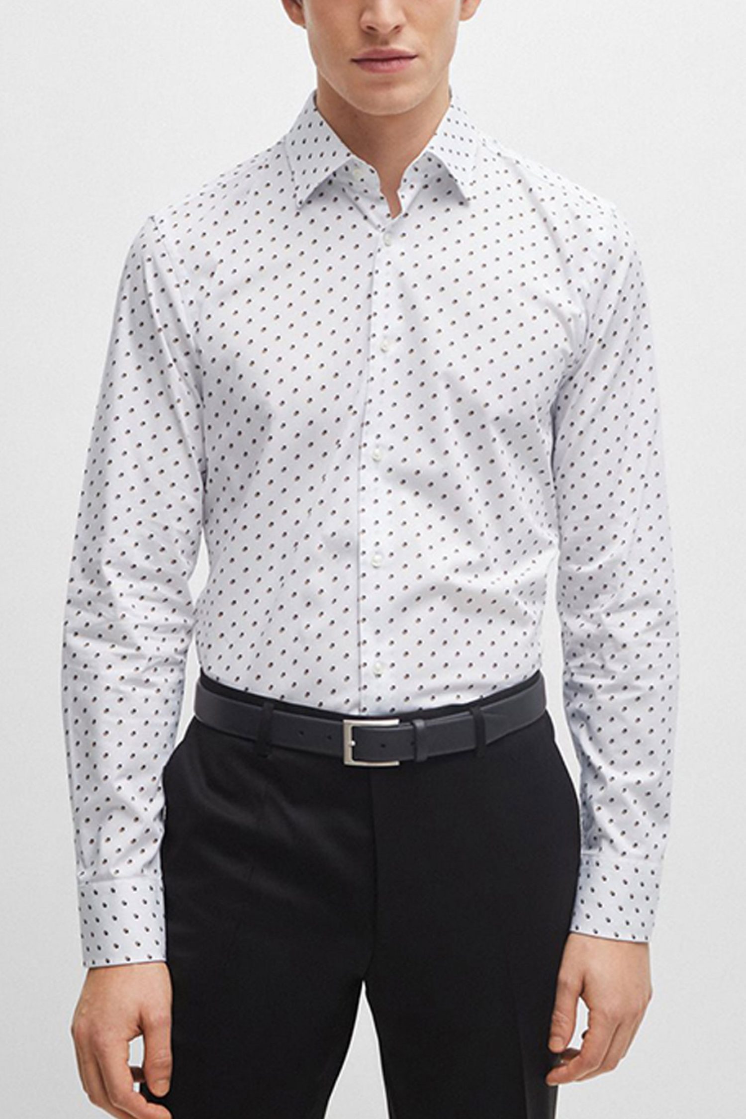 BOSS ΠΟΥΚΑΜΙΣΟ ΜΙΚΡΟΣΧΕΔΙΟ SLIM FIT STRETCH H-HANK-KENT-C1-214 ΛΕΥΚΟ φωτογραφία