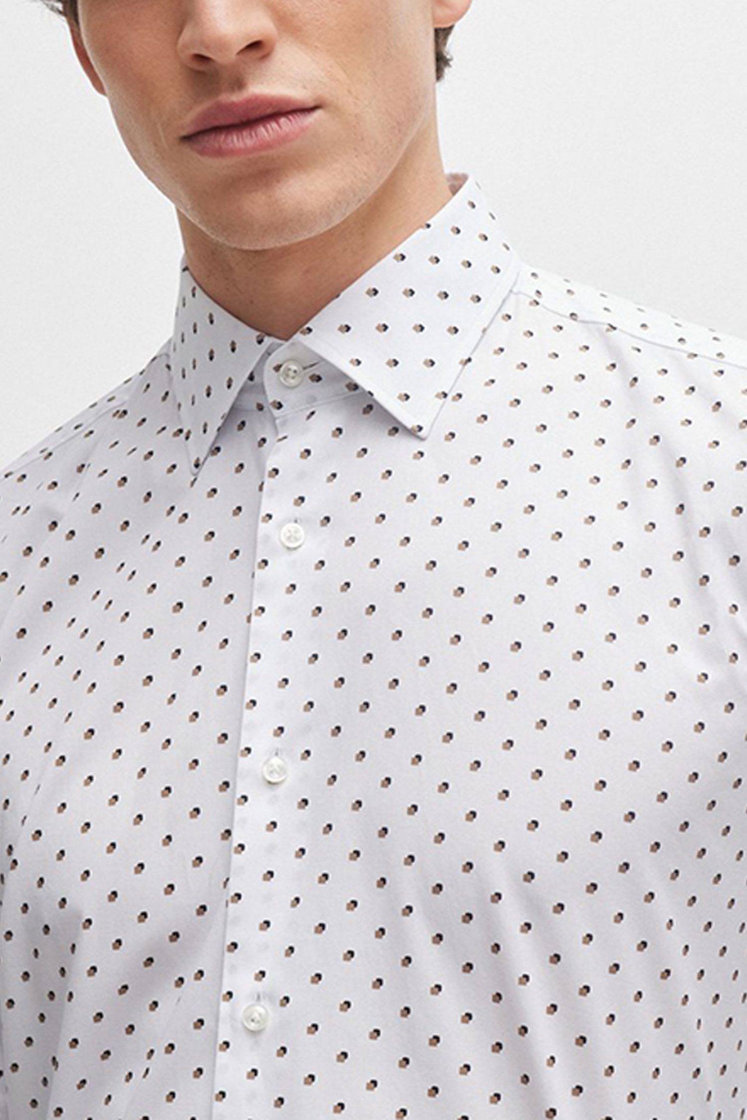 BOSS ΠΟΥΚΑΜΙΣΟ ΜΙΚΡΟΣΧΕΔΙΟ SLIM FIT STRETCH H-HANK-KENT-C1-214 ΛΕΥΚΟ φωτογραφία