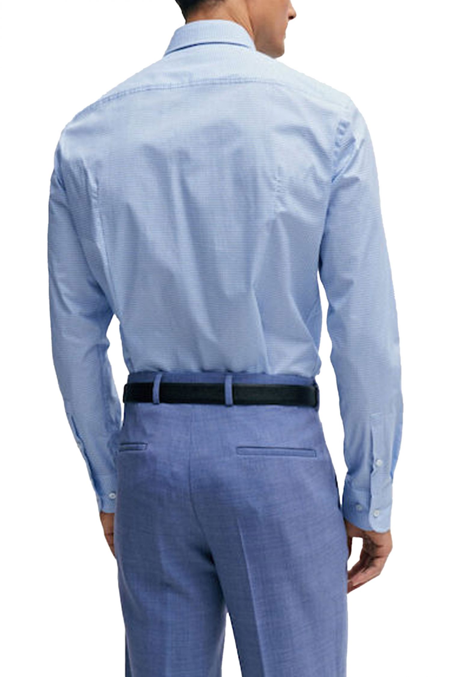 BOSS ΠΟΥΚΑΜΙΣΟ ΜΙΚΡΟΣΧΕΔΙΟ SLIM FIT STRETCH H-HANK-KENT-C1-214 ΣΙΕΛ-ΛΕΥΚΟ