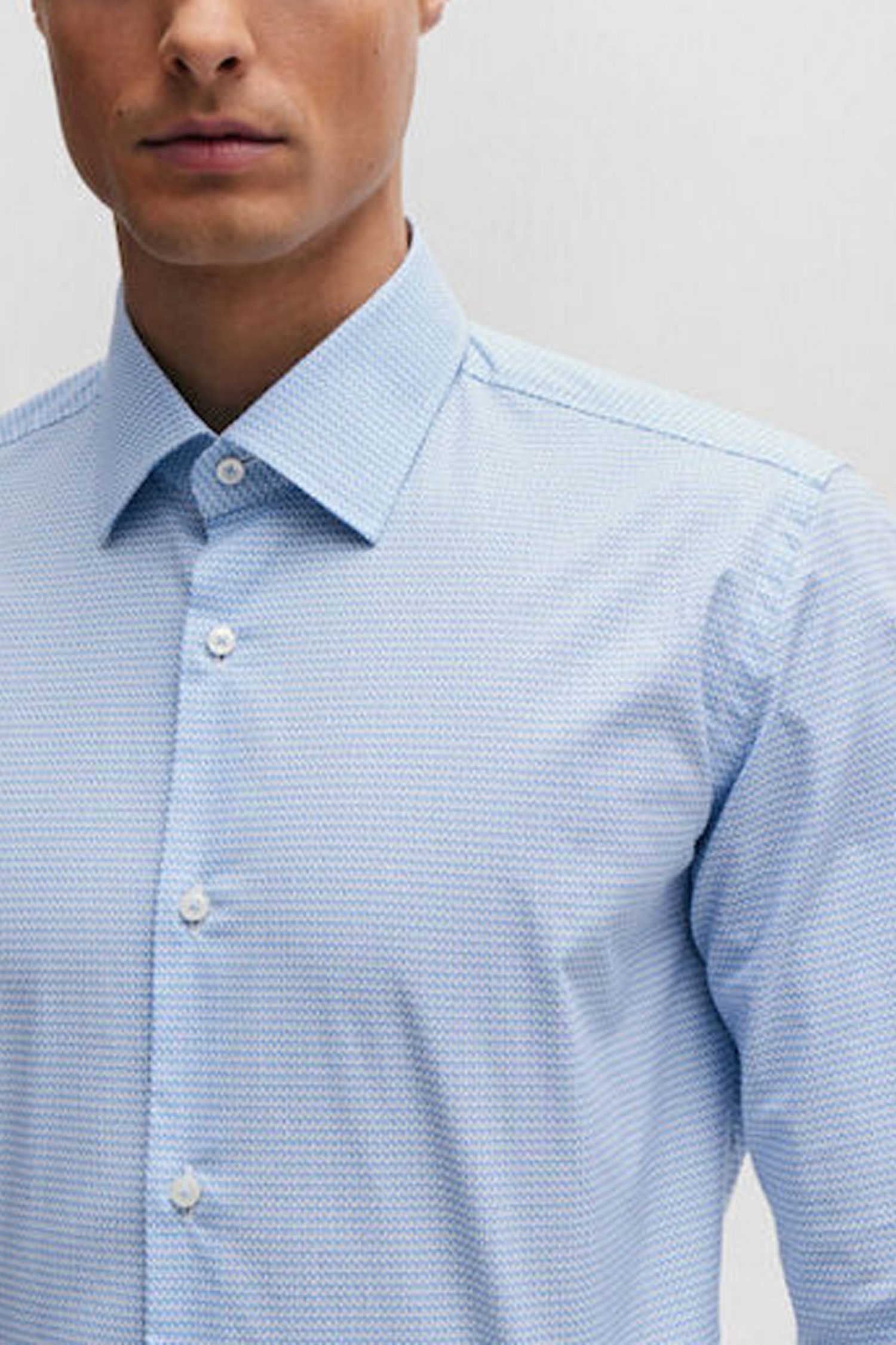 BOSS ΠΟΥΚΑΜΙΣΟ ΜΙΚΡΟΣΧΕΔΙΟ SLIM FIT STRETCH H-HANK-KENT-C1-214 ΣΙΕΛ-ΛΕΥΚΟ φωτογραφία