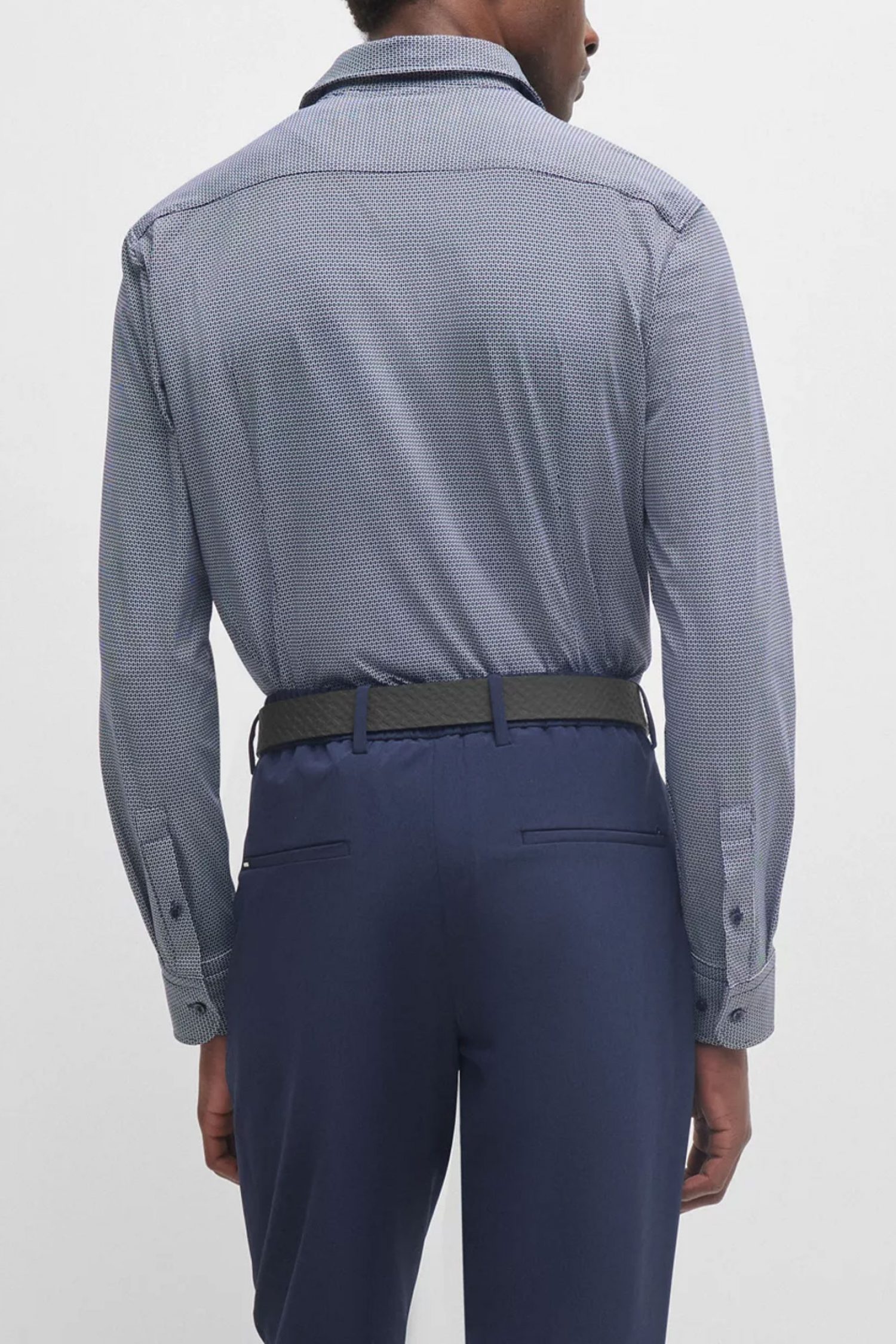 BOSS PERFORMANCE ΠΟΥΚΑΜΙΣΟ ΜΙΚΡΟΣΧΕΔΙΟ SLIM FIT P-HANK-KENT-C1-222 ΜΠΛΕ-ΛΕΥΚΟ φωτογραφία