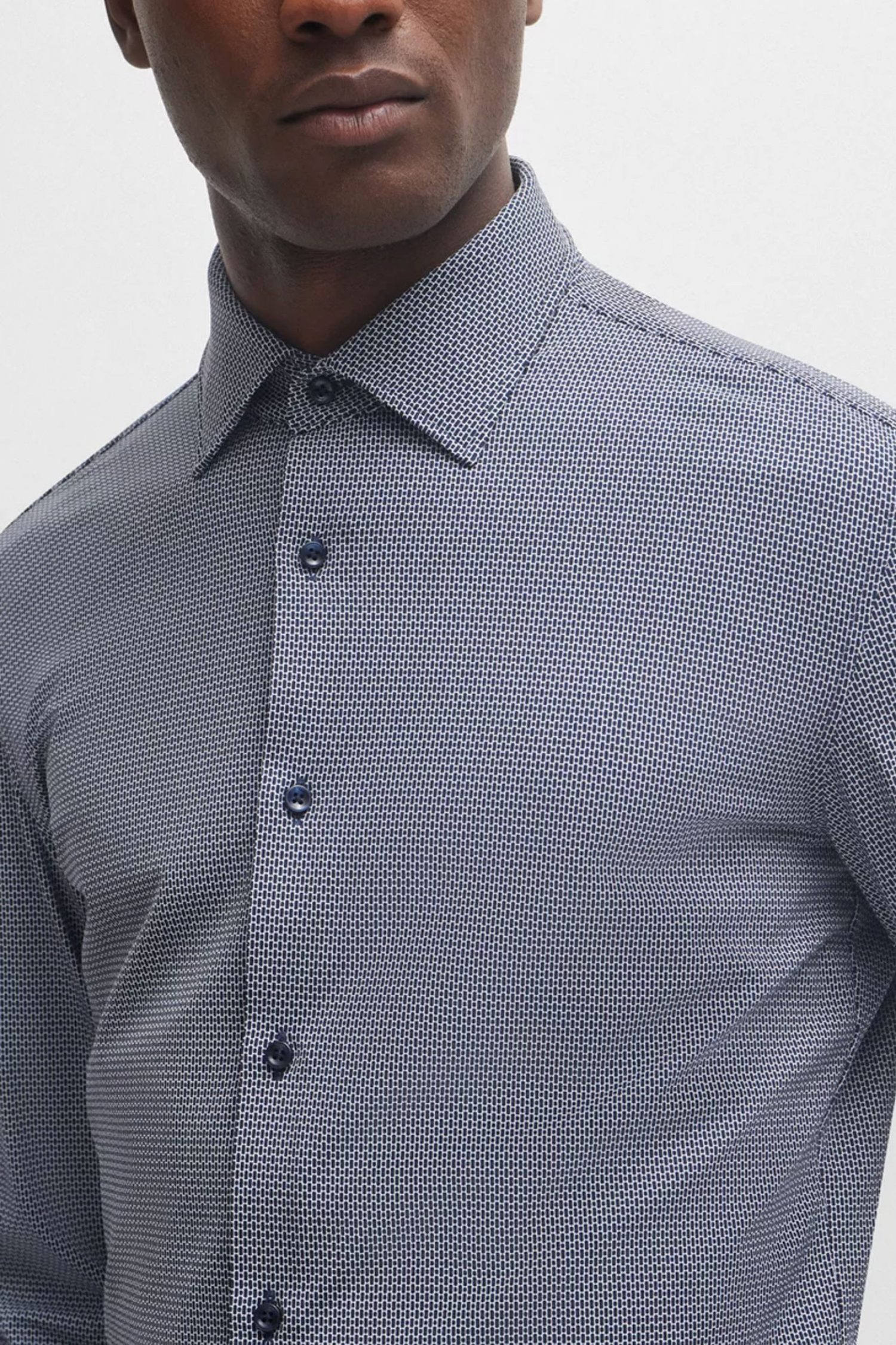 BOSS PERFORMANCE ΠΟΥΚΑΜΙΣΟ ΜΙΚΡΟΣΧΕΔΙΟ SLIM FIT P-HANK-KENT-C1-222 ΜΠΛΕ-ΛΕΥΚΟ φωτογραφία