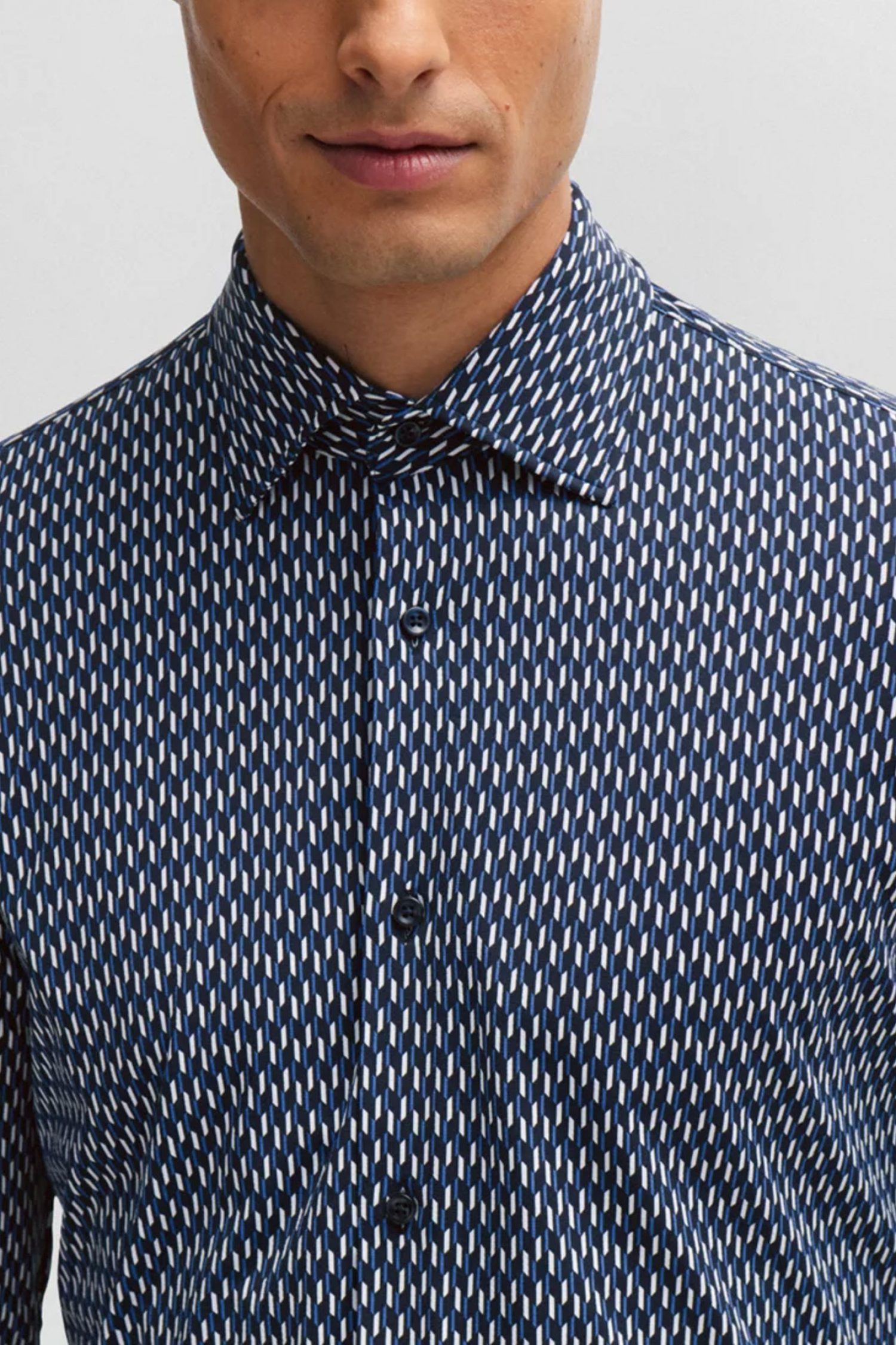 BOSS PERFORMANCE ΠΟΥΚΑΜΙΣΟ ΜΙΚΡΟΣΧΕΔΙΟ SLIM FIT P-HANK-KENT-C1-222 ΜΠΛΕ-ΛΕΥΚΟ-ΜΑΥΡΟ φωτογραφία