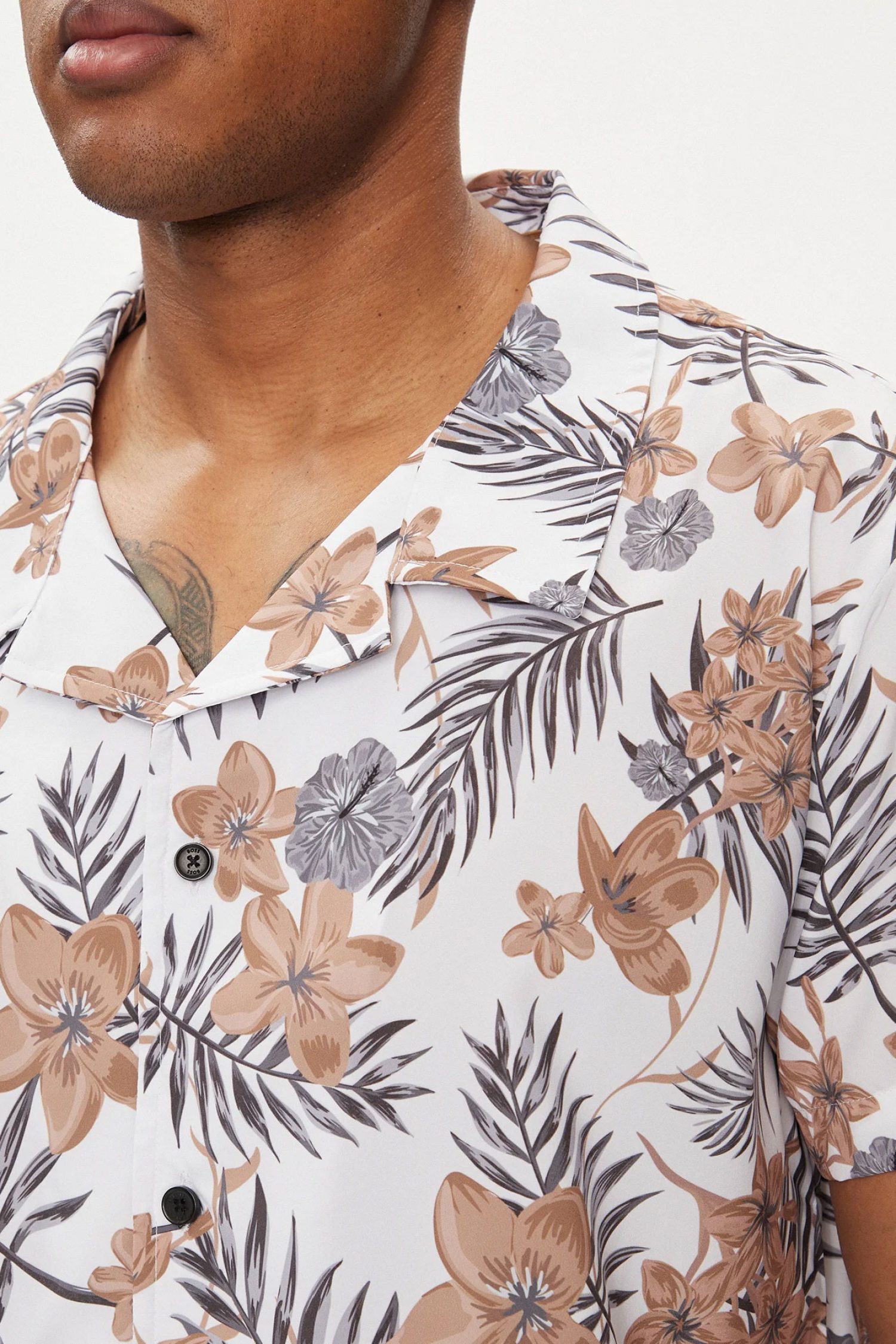 BOSS BEACHWEAR ΠΟΥΚΑΜΙΣΟ BEACH SHIRT ΦΛΟΡΑΛ ΛΕΥΚΟ φωτογραφία