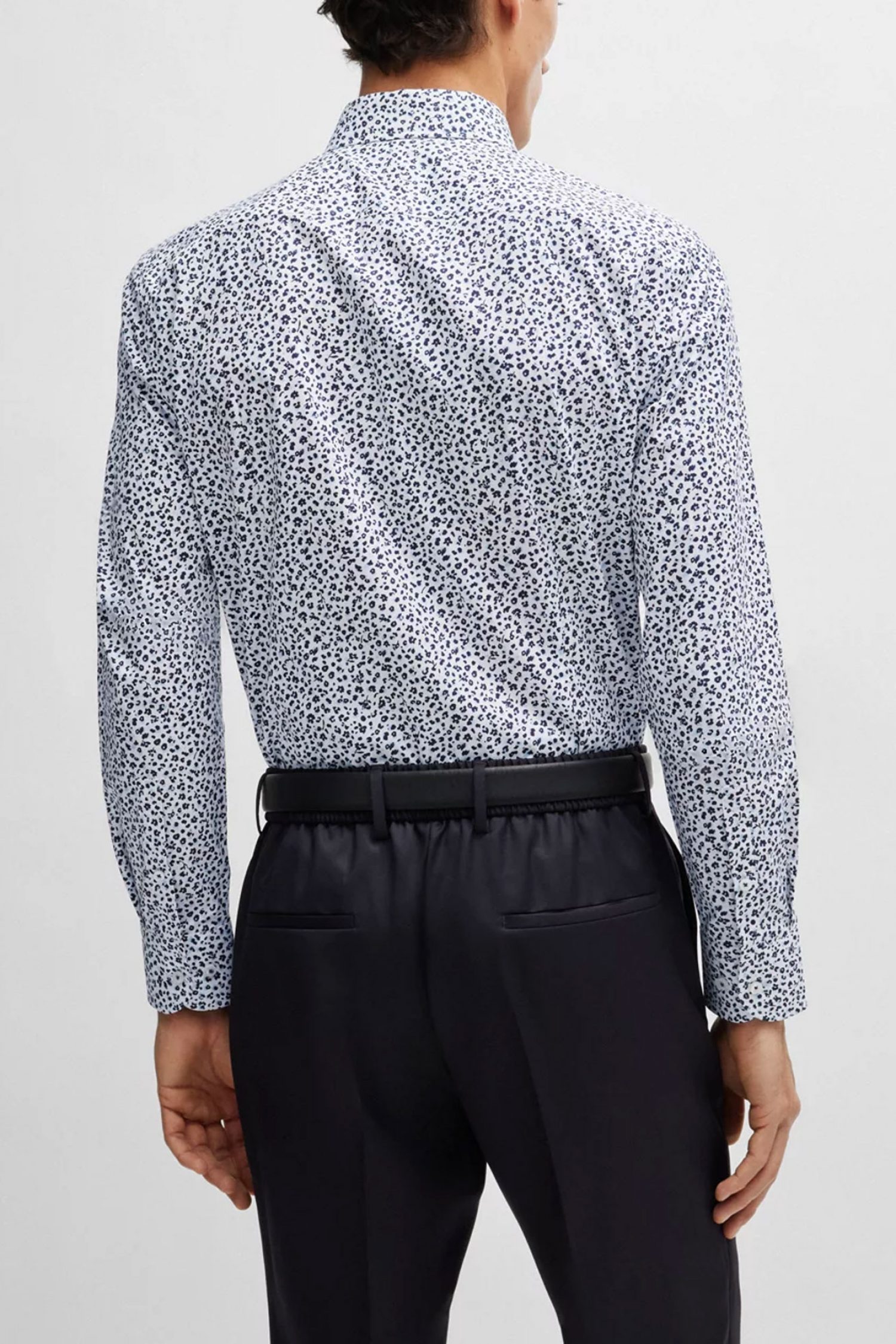 BOSS ΠΟΥΚΑΜΙΣΟ H-HANK-KENT-C1-214 SLIM FIT STRETCH ΦΛΟΡΑΛ ΛΕΥΚΟ-ΜΠΛΕ