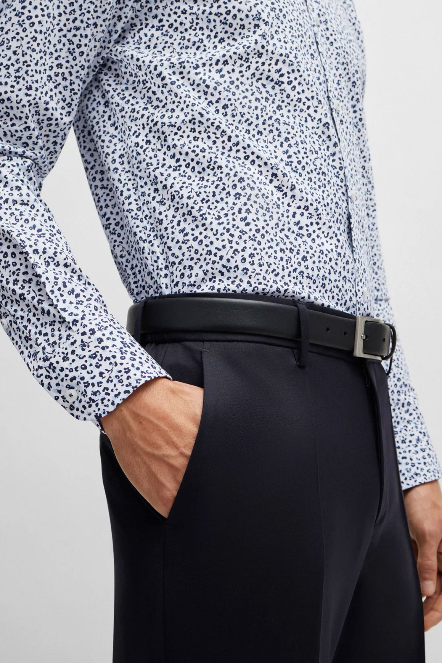 BOSS ΠΟΥΚΑΜΙΣΟ H-HANK-KENT-C1-214 SLIM FIT STRETCH ΦΛΟΡΑΛ ΛΕΥΚΟ-ΜΠΛΕ φωτογραφία