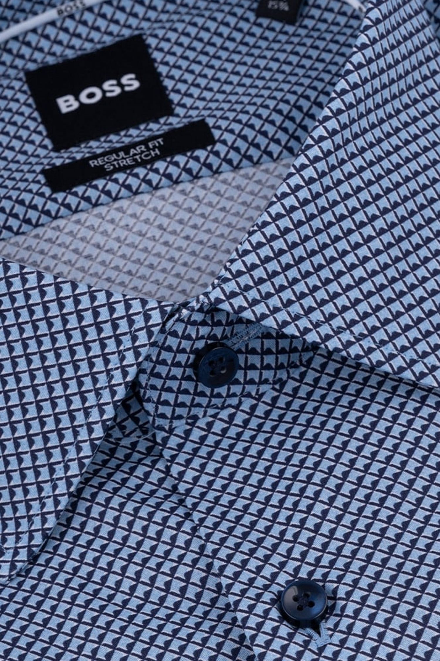 BOSS ΠΟΥΚΑΜΙΣΟ REGULAR FIT STRETCH ΜΙΚΡΟΣΧΕΔΙΟ H-JOE-KENT-C1-214 ΜΠΛΕ φωτογραφία