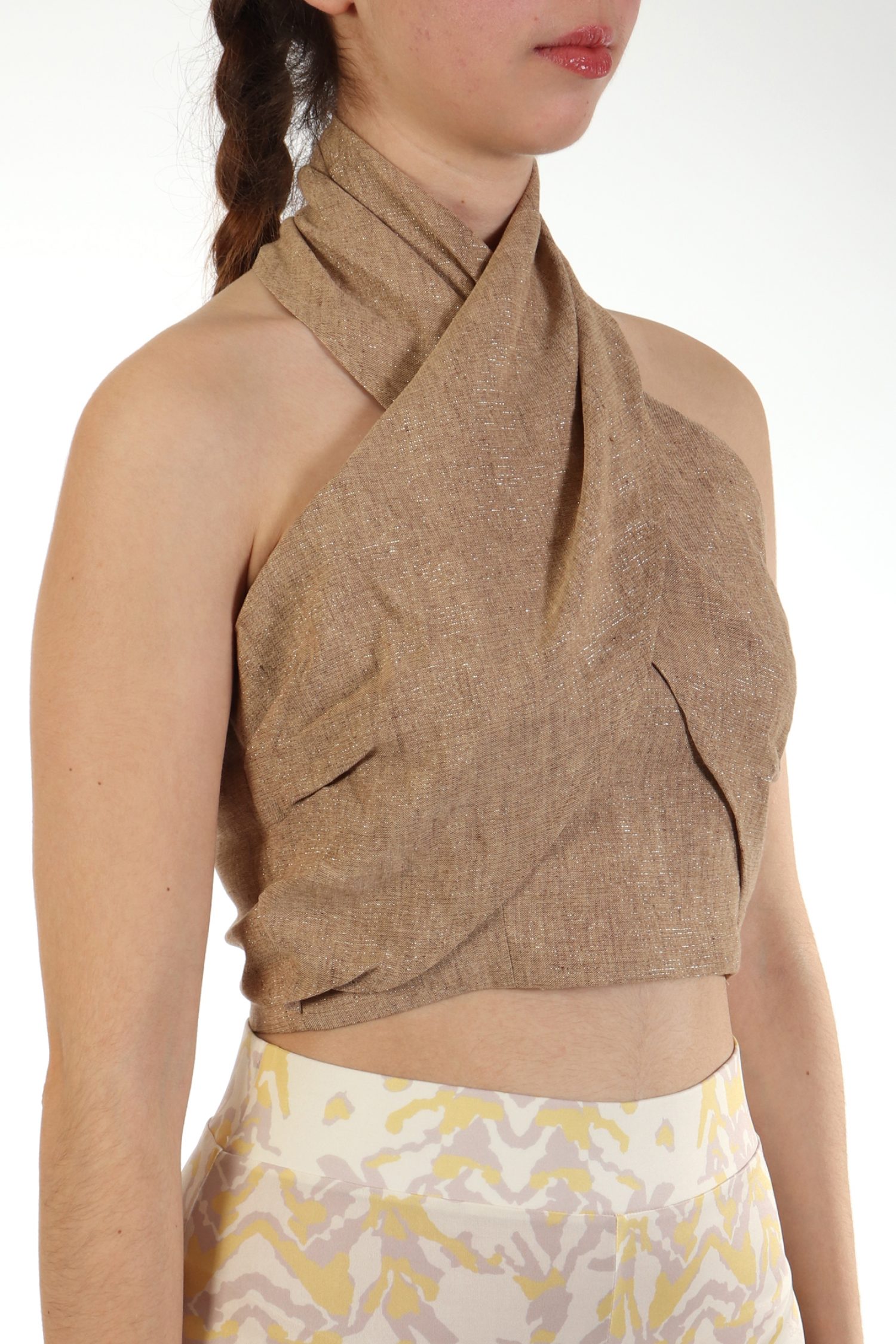 MARELLA TOP MICENE ΔΕΣΙΜΟ ΛΑΙΜΟ ΜΕΤΑΛΛΙΖΕ ΜΠΕΖ φωτογραφία