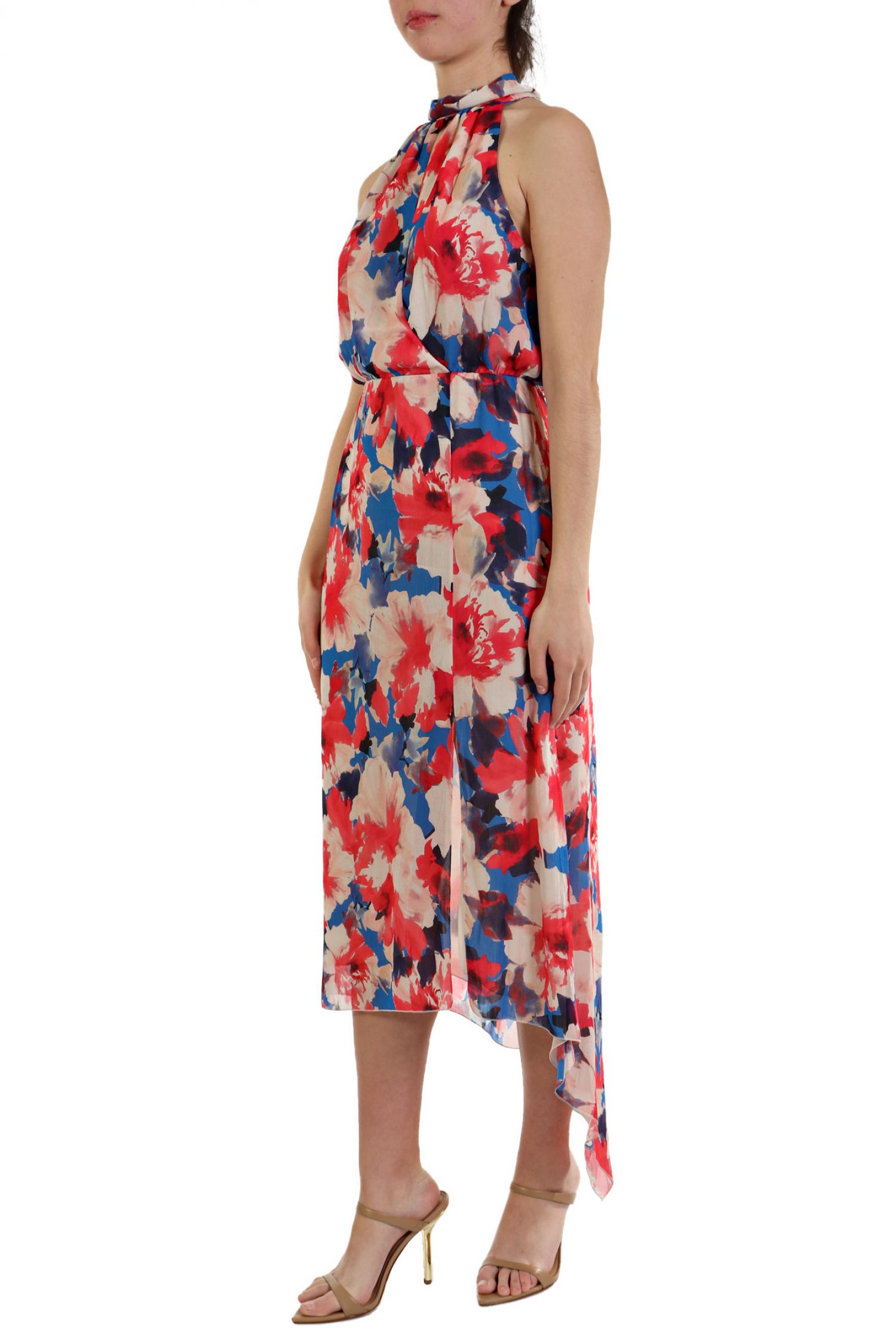 PATRIZIA PEPE ΦΟΡΕΜΑ MIDI ΑΣΣΥΜΕΤΡΟ ΑΝΟΙΓΜΑ FLORAL ΠΟΛΥΧΡΩΜΟ