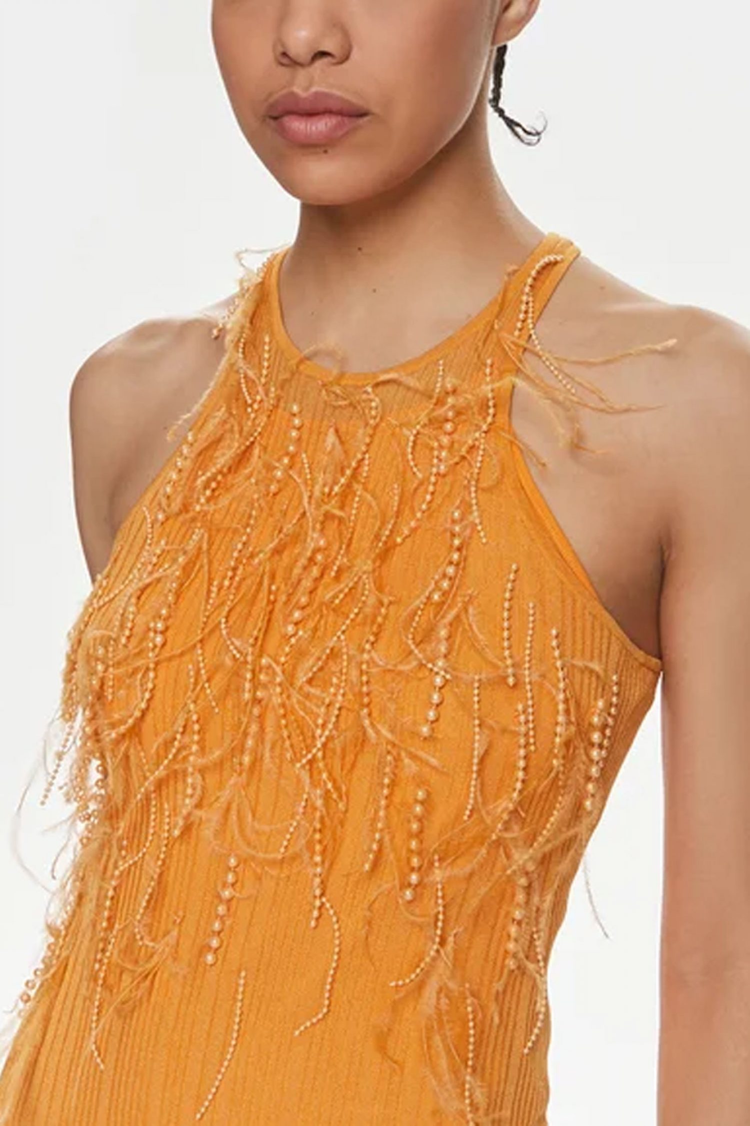 PATRIZIA PEPE ΦΟΡΕΜΑ MIDI ΠΕΡΛΕΣ ΠΟΡΤΟΚΑΛΙ