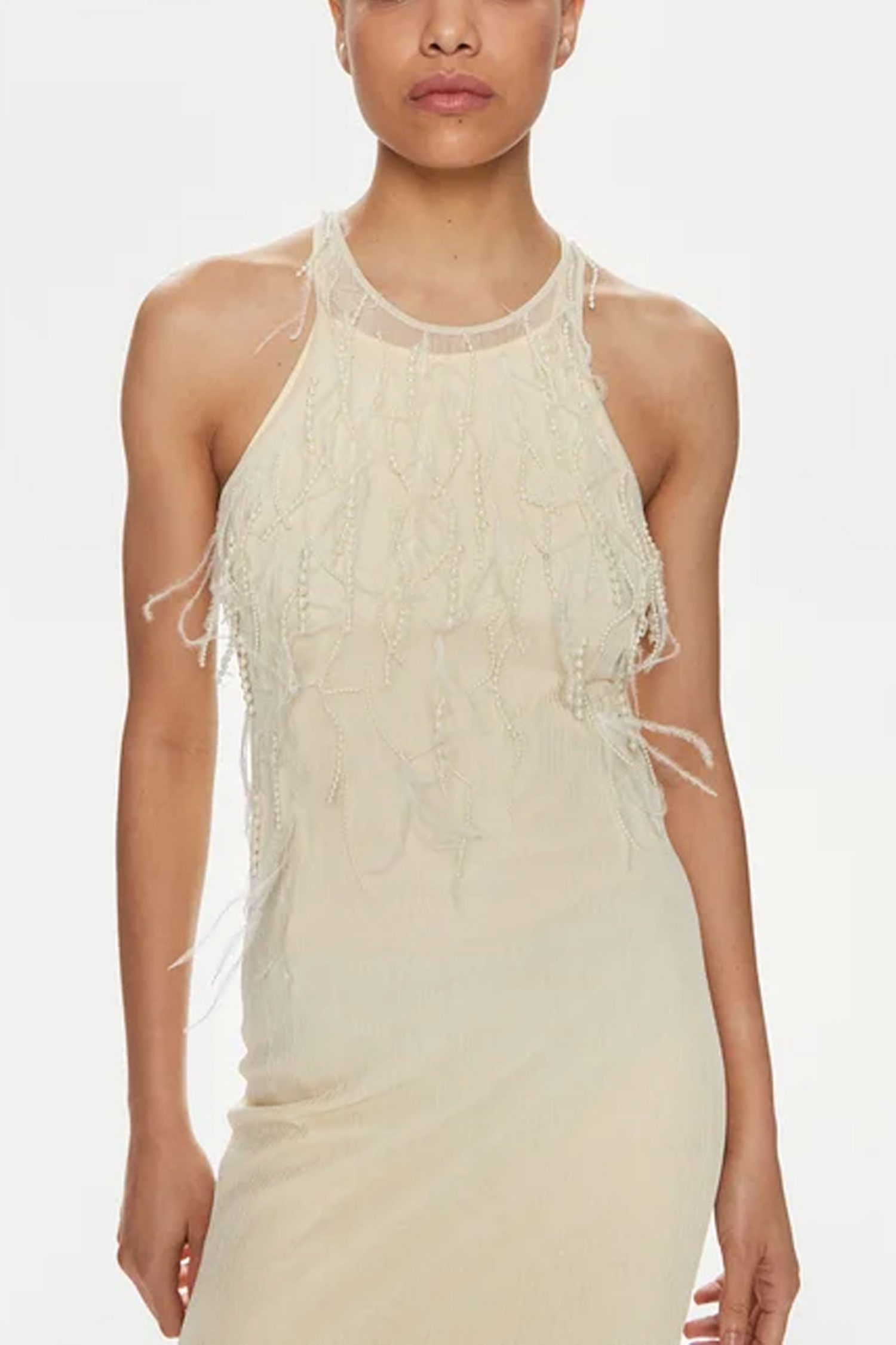 PATRIZIA PEPE ΦΟΡΕΜΑ MIDI ΠΕΡΛΕΣ ΕΚΡΟΥ