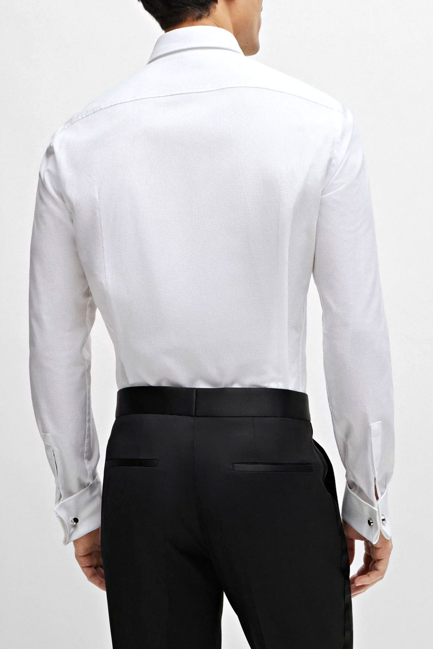 BOSS ΠΟΥΚΑΜΙΣΟ ΜΙΚΡΟΣΧΕΔΙΟ ΜΑΝΙΚΕΤΟΚΟΥΜΠΟ SLIM FIT H-HANK-SPREAD-DC-214 ΛΕΥΚΟ