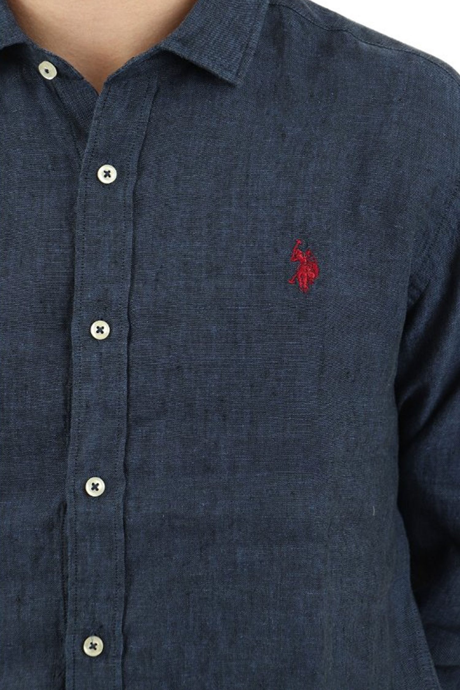 U.S. POLO ASSN ΠΟΥΚΑΜΙΣΟ ΛΙΝΟ SLIM FIT CALE ΜΠΛΕ φωτογραφία