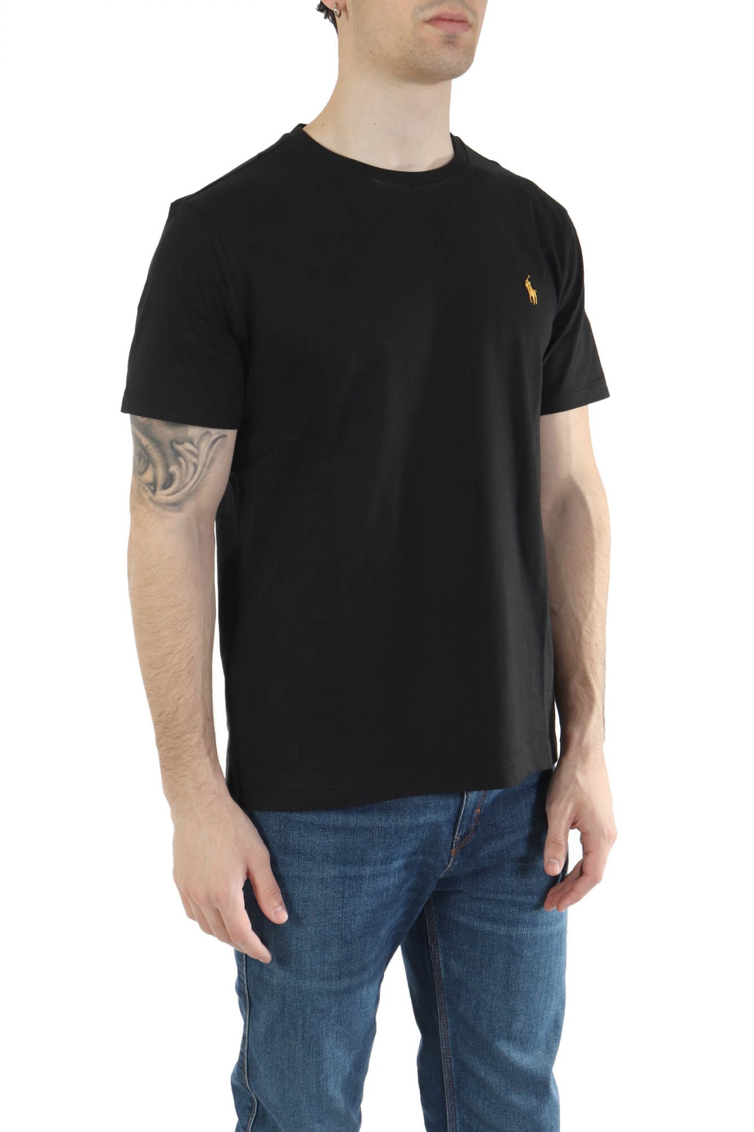 RALPH LAUREN T- SHIRT CUSTOM SLIM FIT GOLD LOGO ΜΑΥΡΟ