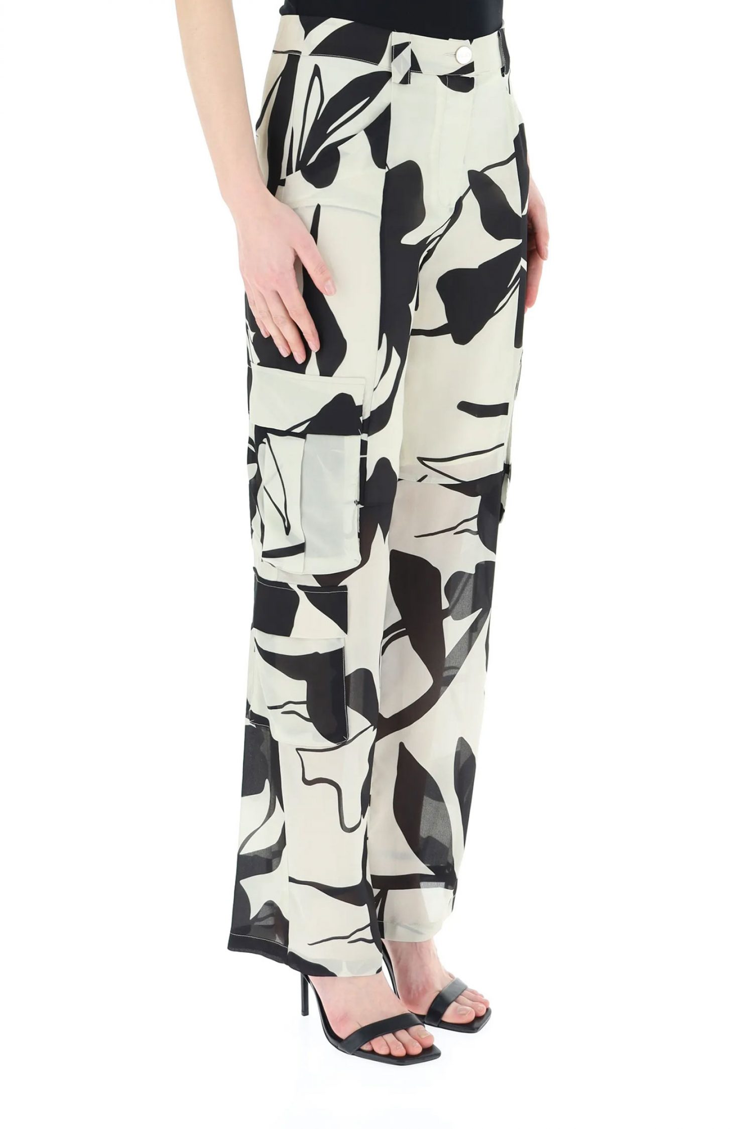 LIU-JO ΠΑΝΤΕΛΟΝΙ CARGO FLORAL ΜΠΕΖ-ΜΑΥΡΟ