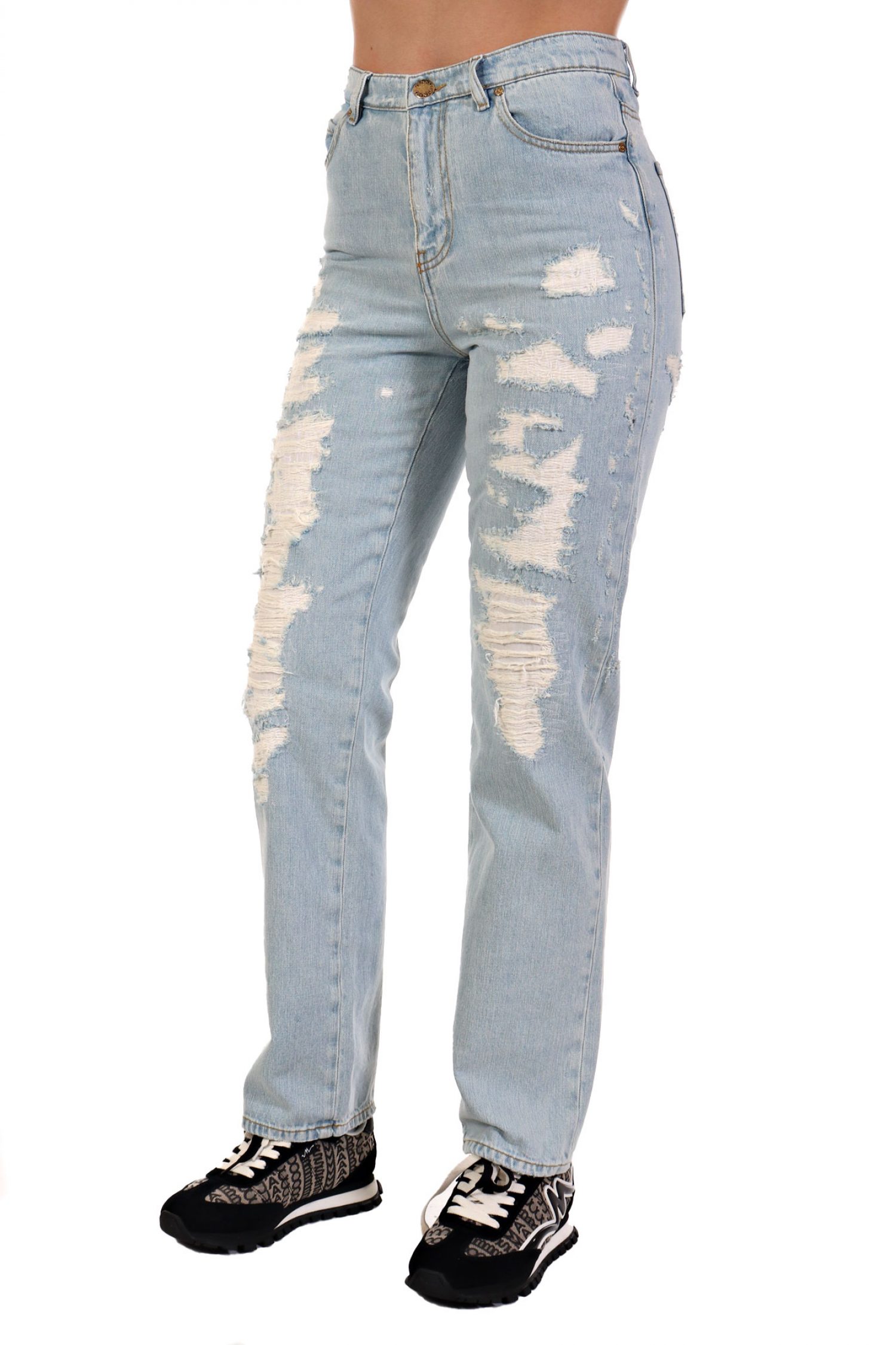 PINKO JEANS ROXANNE STRAIGHT BLEACH + ROTTURE ΜΠΛΕ ΑΝΟΙΧΤΟ