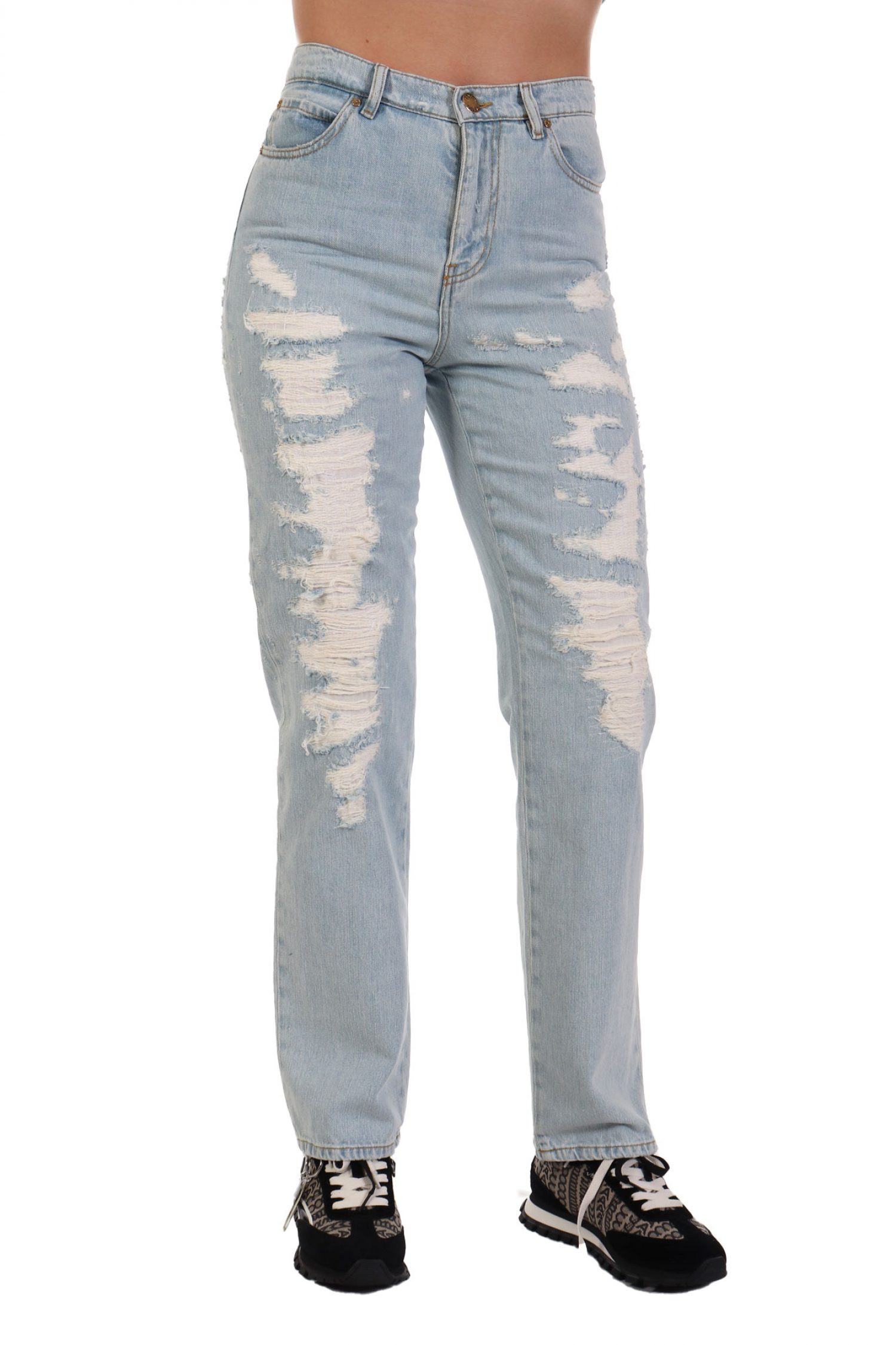PINKO JEANS ROXANNE STRAIGHT BLEACH + ROTTURE ΜΠΛΕ ΑΝΟΙΧΤΟ