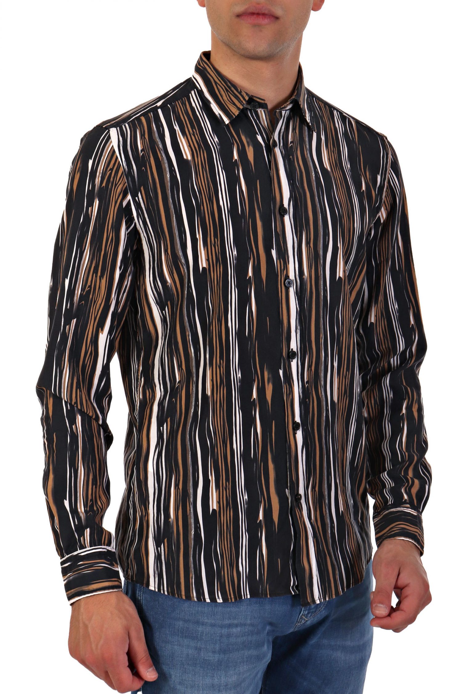 BOSS ΠΟΥΚΑΜΙΣΟ REGULAR FIT ΡΙΓΕ S-LIAM-KENT-C1-233 ΜΑΥΡΟ-ΤΑΜΠΑ-ΛΕΥΚΟ