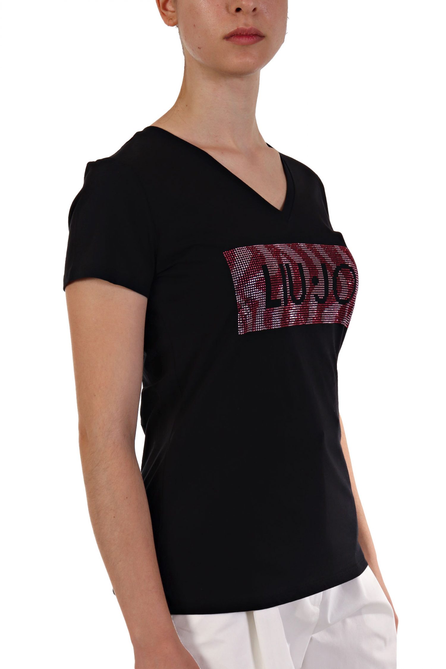 LIU-JO T-SHIRT V-NECK LOGO ΣΤΡΑΣ ΜΑΥΡΟ φωτογραφία