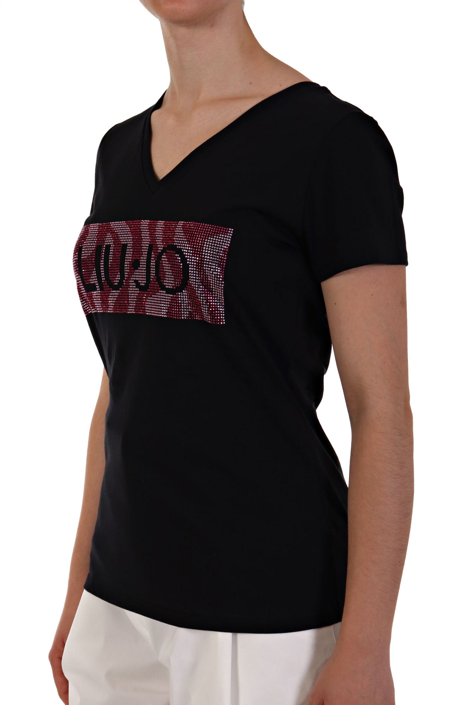 LIU-JO T-SHIRT V-NECK LOGO ΣΤΡΑΣ ΜΑΥΡΟ φωτογραφία