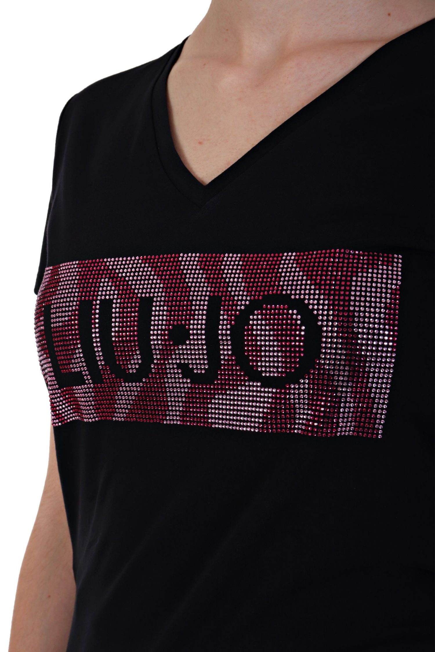LIU-JO T-SHIRT V-NECK LOGO ΣΤΡΑΣ ΜΑΥΡΟ φωτογραφία