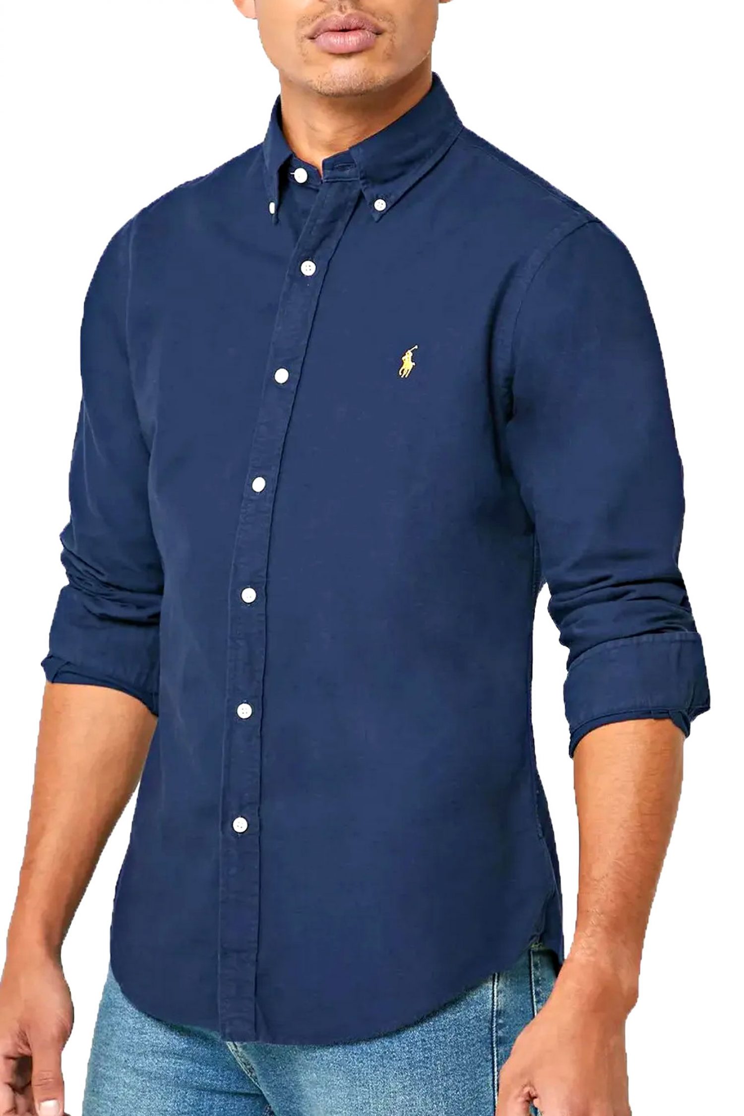 RALPH LAUREN ΠΟΥΚΑΜΙΣΟ BUTTON DOWN OXFORD SLIM FIT LOGO ΜΠΛΕ φωτογραφία
