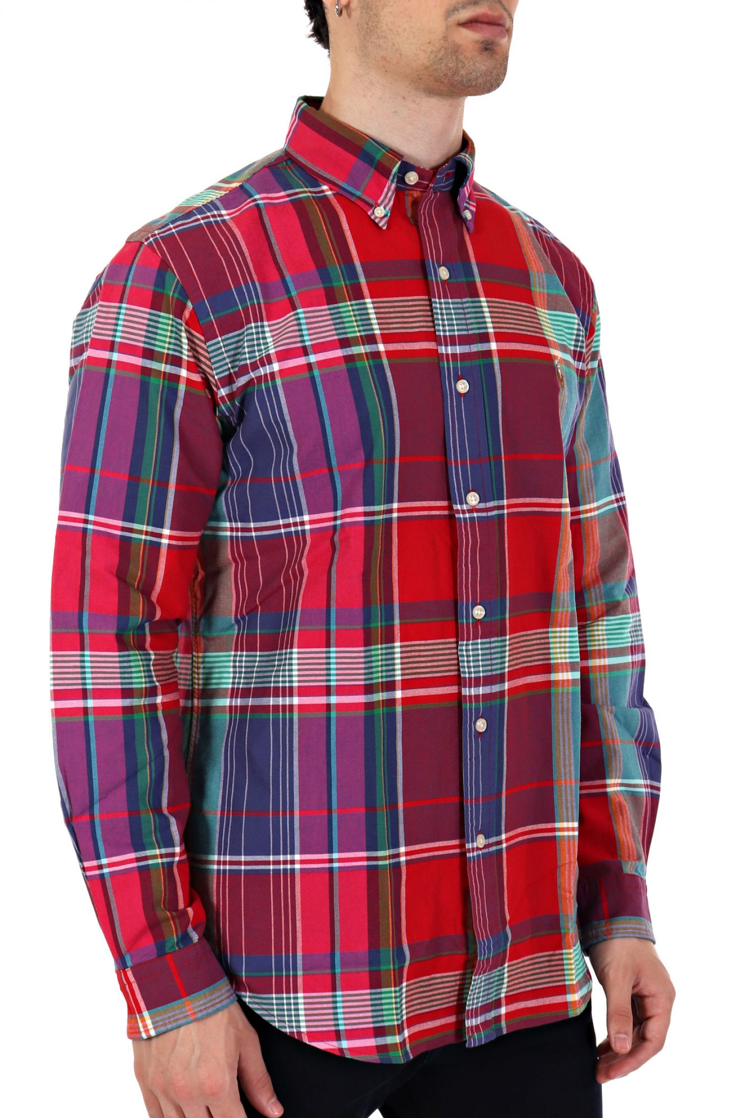 RALPH LAUREN ΠΟΥΚΑΜΙΣΟ ΚΑΡΩ BUTTON DOWN CUSTOM FIT LOGO ΚΟΚΚΙΝΟ-ΜΠΛΕ