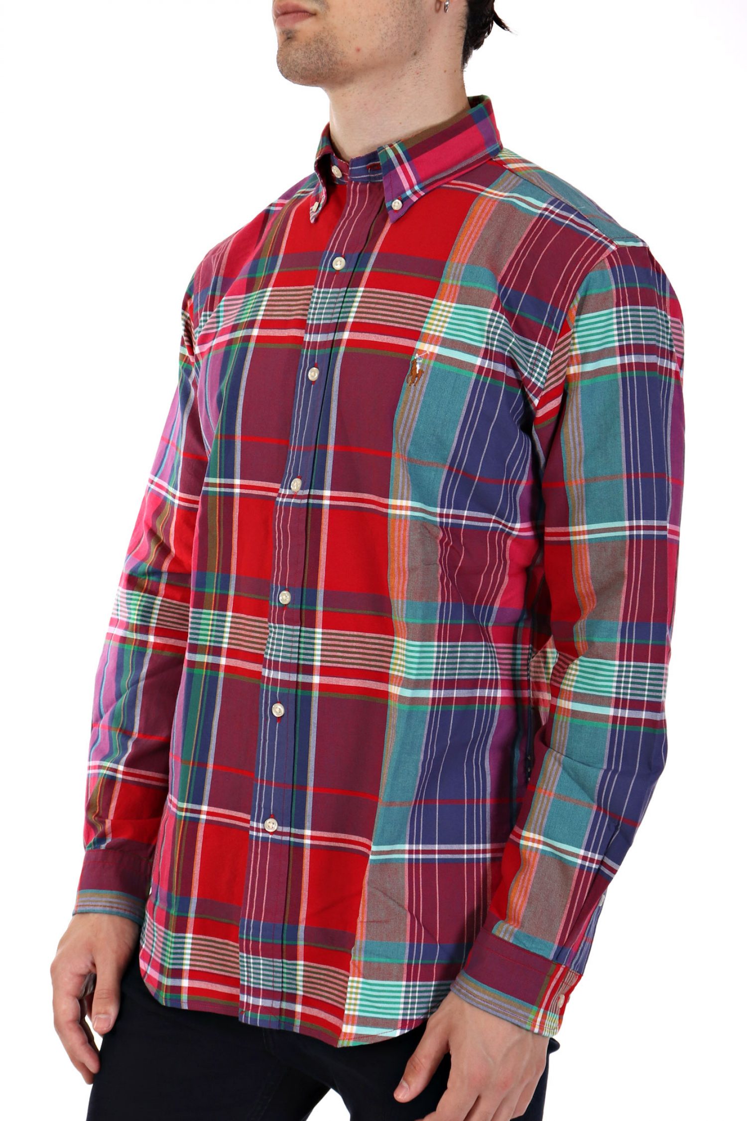 RALPH LAUREN ΠΟΥΚΑΜΙΣΟ ΚΑΡΩ BUTTON DOWN CUSTOM FIT LOGO ΚΟΚΚΙΝΟ-ΜΠΛΕ