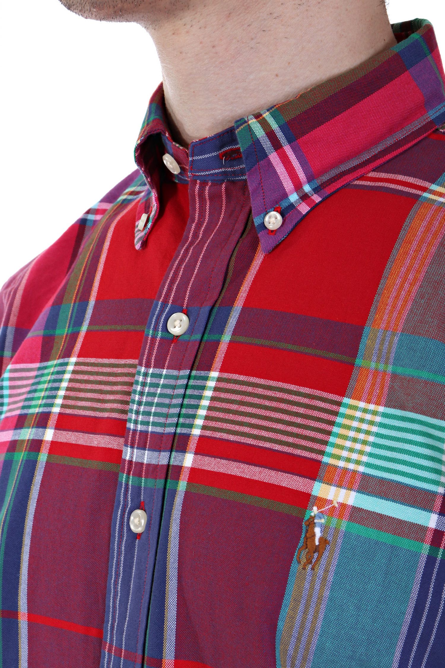 RALPH LAUREN ΠΟΥΚΑΜΙΣΟ ΚΑΡΩ BUTTON DOWN CUSTOM FIT LOGO ΚΟΚΚΙΝΟ-ΜΠΛΕ