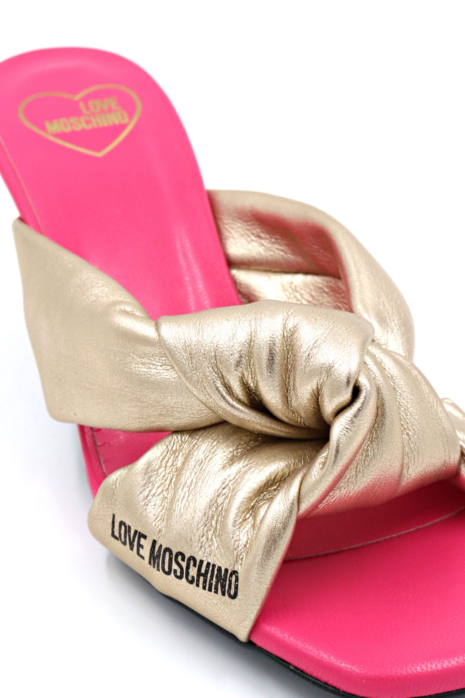 LOVE MOSCHINO ΠΑΠΟΥΤΣΙΑ MULES LOGO XΡΥΣΟ/ΦΟΥΞΙΑ