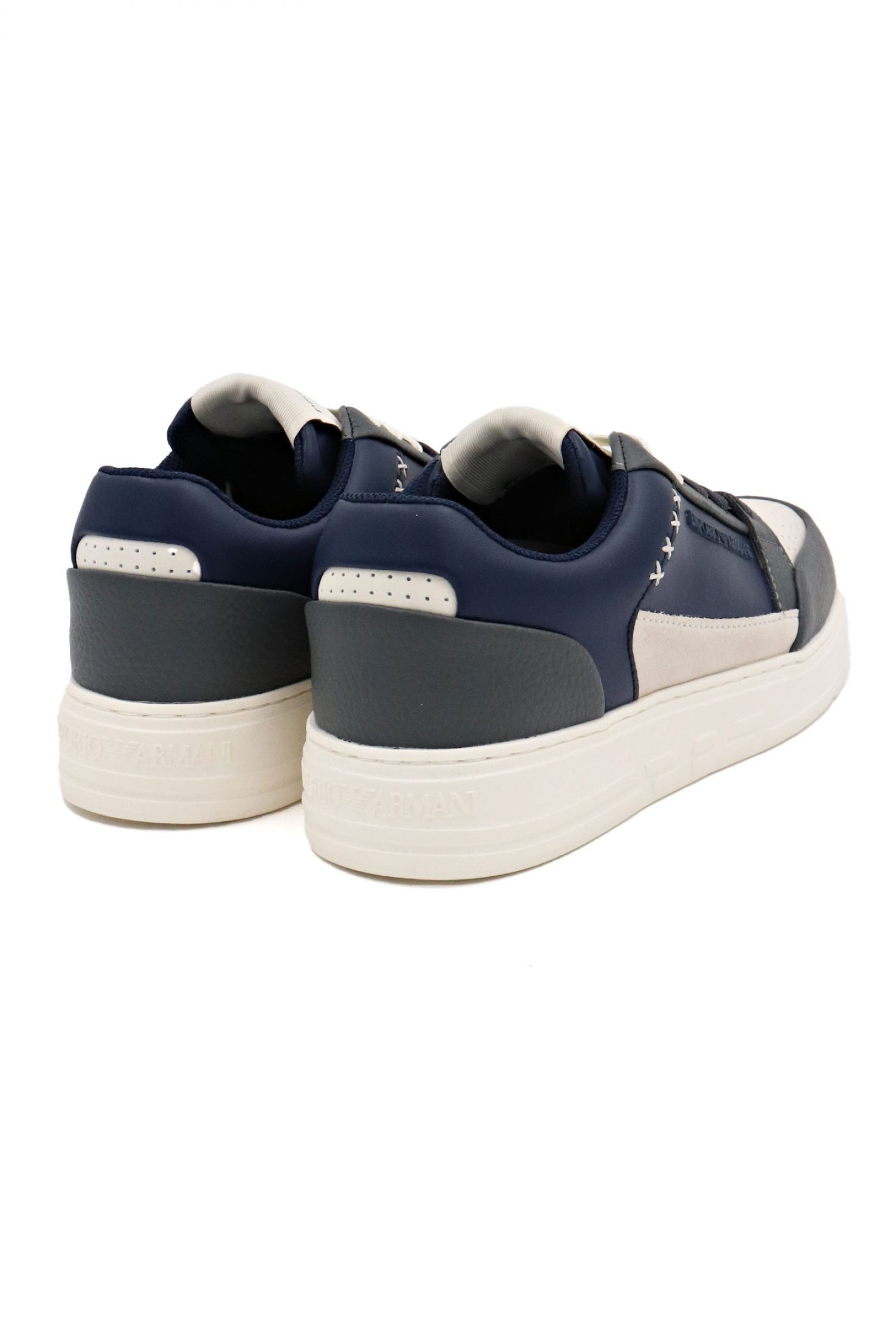 EMPORIO ARMANI ΠΑΠΟΥΤΣΙΑ SNEAKERS LOGO ΜΠΛΕ-ΛΕΥΚΟ-ΓΚΡΙ