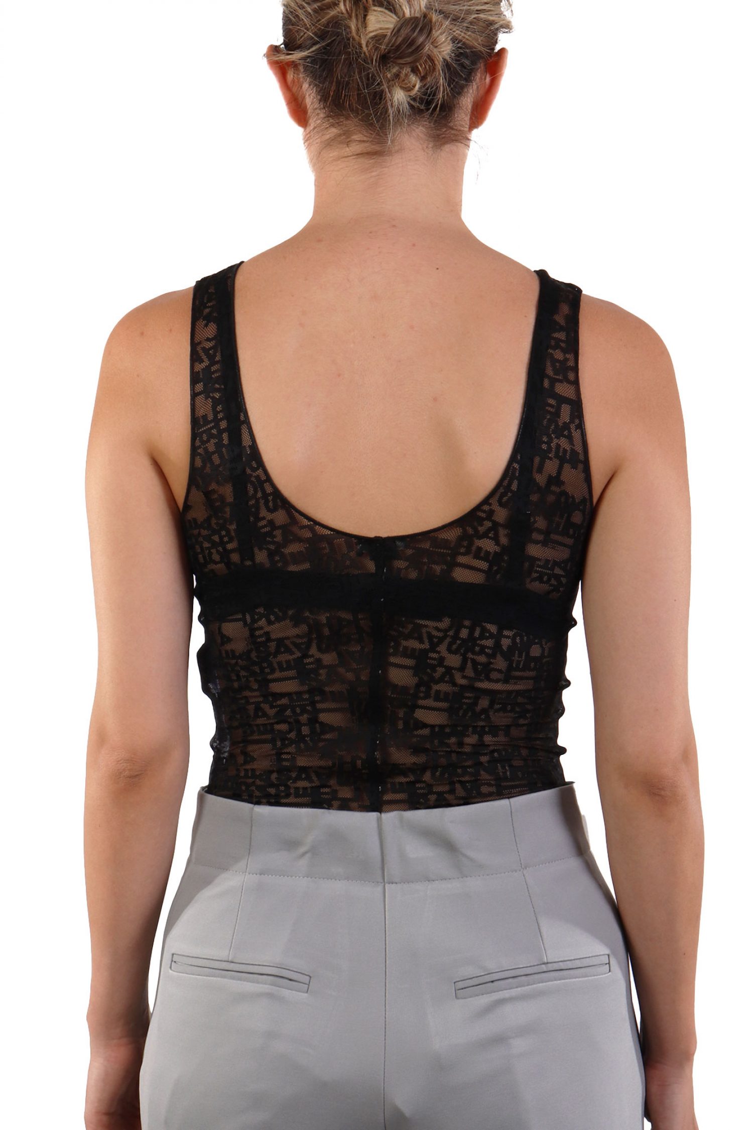 ELISABETTA FRANCHI ΚΟΡΜΑΚΙ ΑΜΑΝΙΚΟ ΔΑΝΤΕΛΑ SLIM FIT LOGO ΜΑΥΡΟ