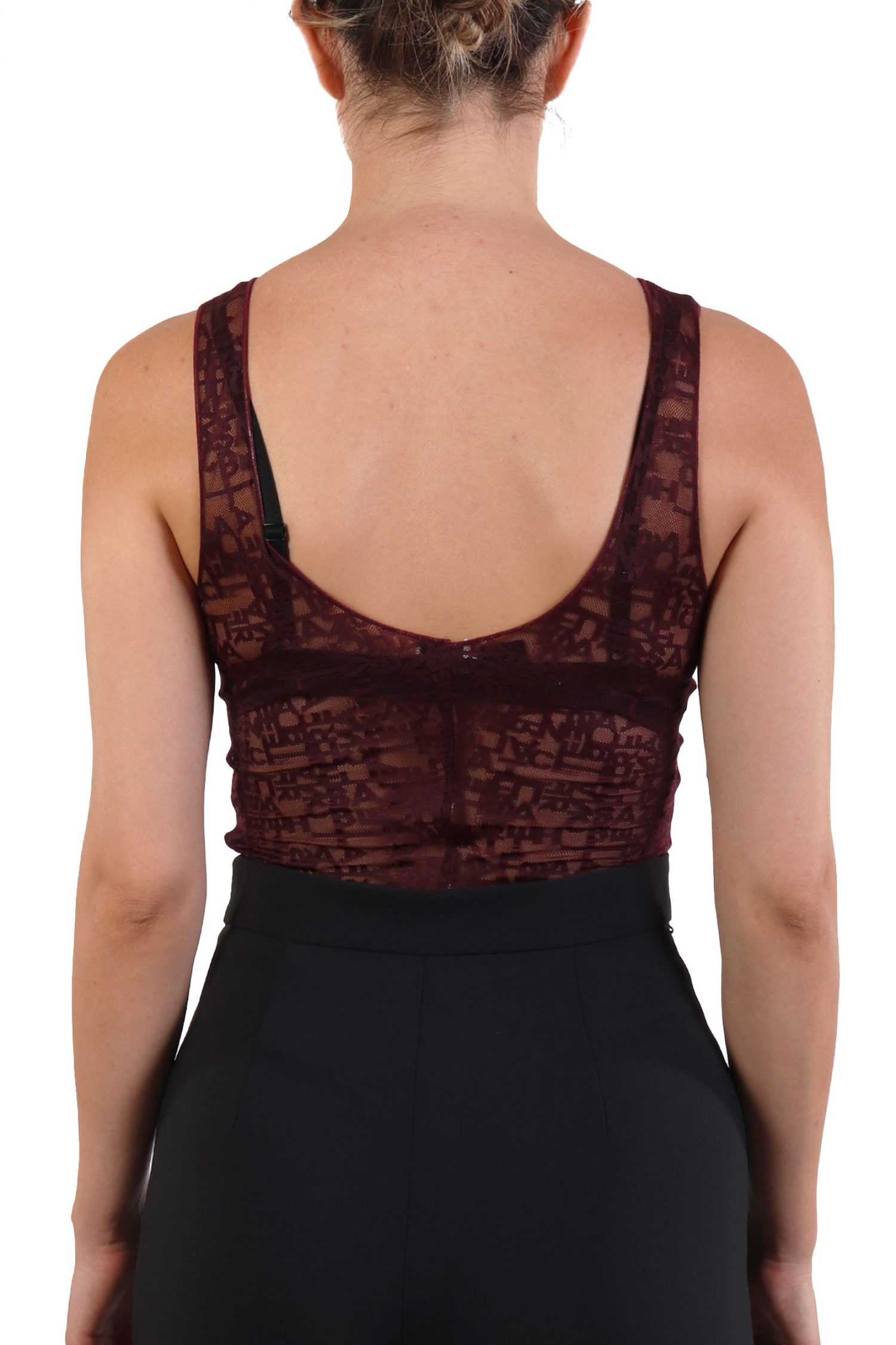 ELISABETTA FRANCHI ΚΟΡΜΑΚΙ ΑΜΑΝΙΚΟ ΔΑΝΤΕΛΑ SLIM FIT LOGO ΜΠΟΡΝΤΩ