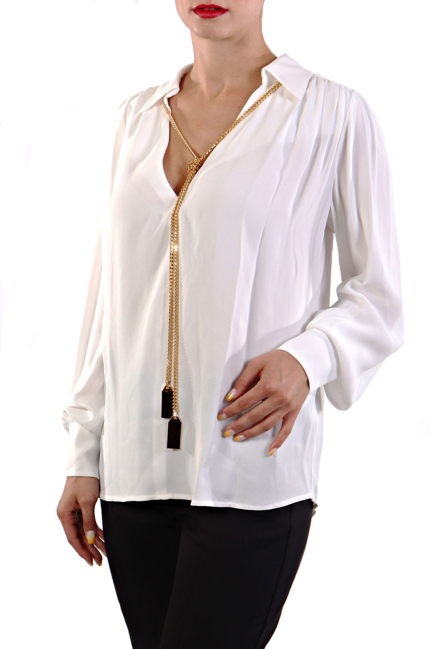 ELISABETTA FRANCHI ΜΠΛΟΥΖΑ ΓΙΑΚΑΣ V ΚΟΛΙΕ ΛΕΥΚΟ