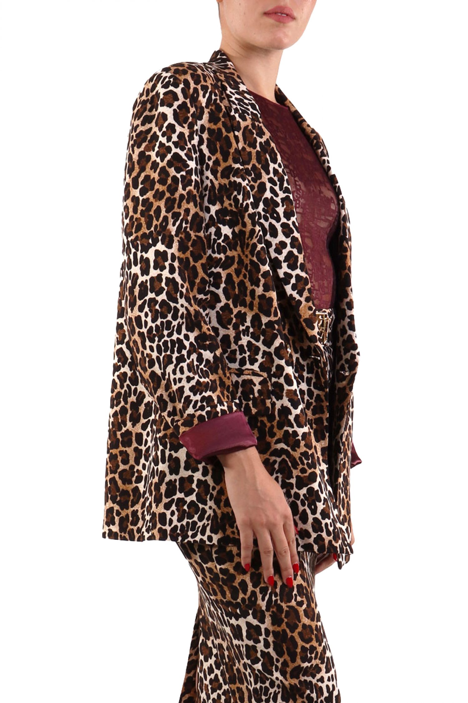 ELISABETTA FRANCHI ΣΑΚΑΚΙ BLAZER ΣΤΑΥΡΩΤΟ ANIMAL PRINT ΚΑΦΕ ΜΠΕΖ