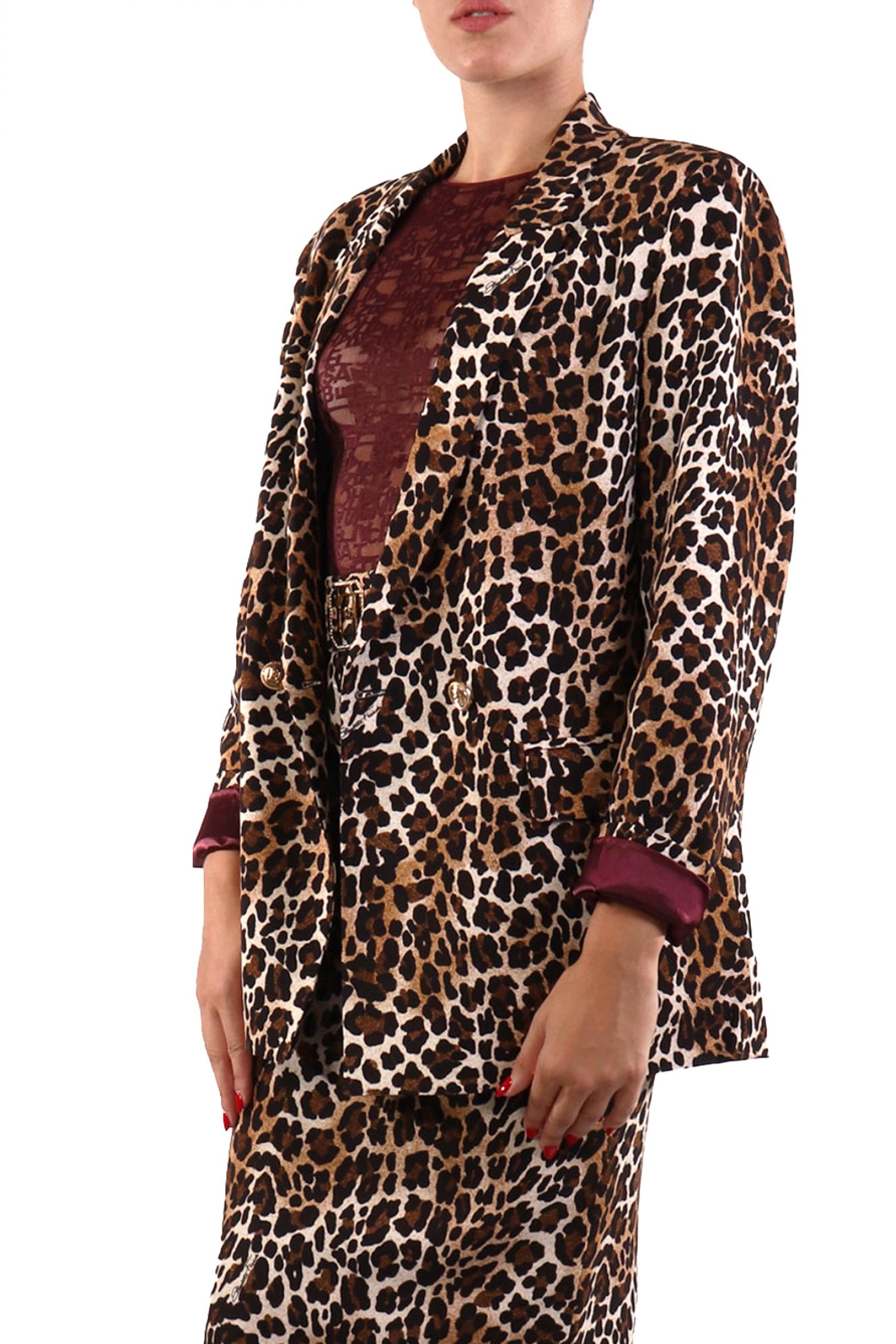 ELISABETTA FRANCHI ΣΑΚΑΚΙ BLAZER ΣΤΑΥΡΩΤΟ ANIMAL PRINT ΚΑΦΕ ΜΠΕΖ