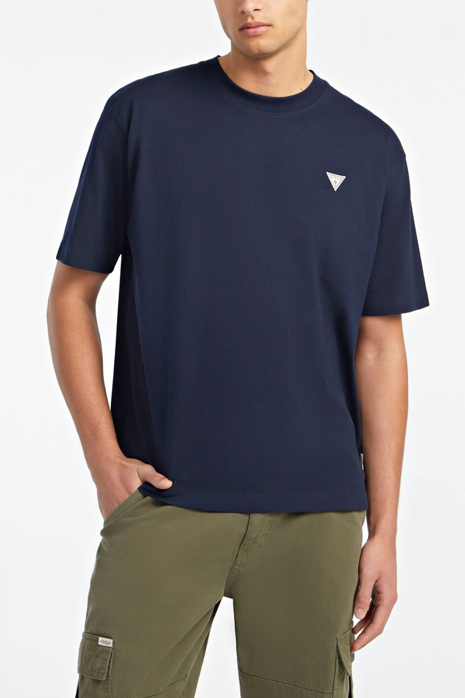 GUESS JEANS T-SHIRT CREWNECK OVERSIZED FIT LOGO ΜΠΛΕ