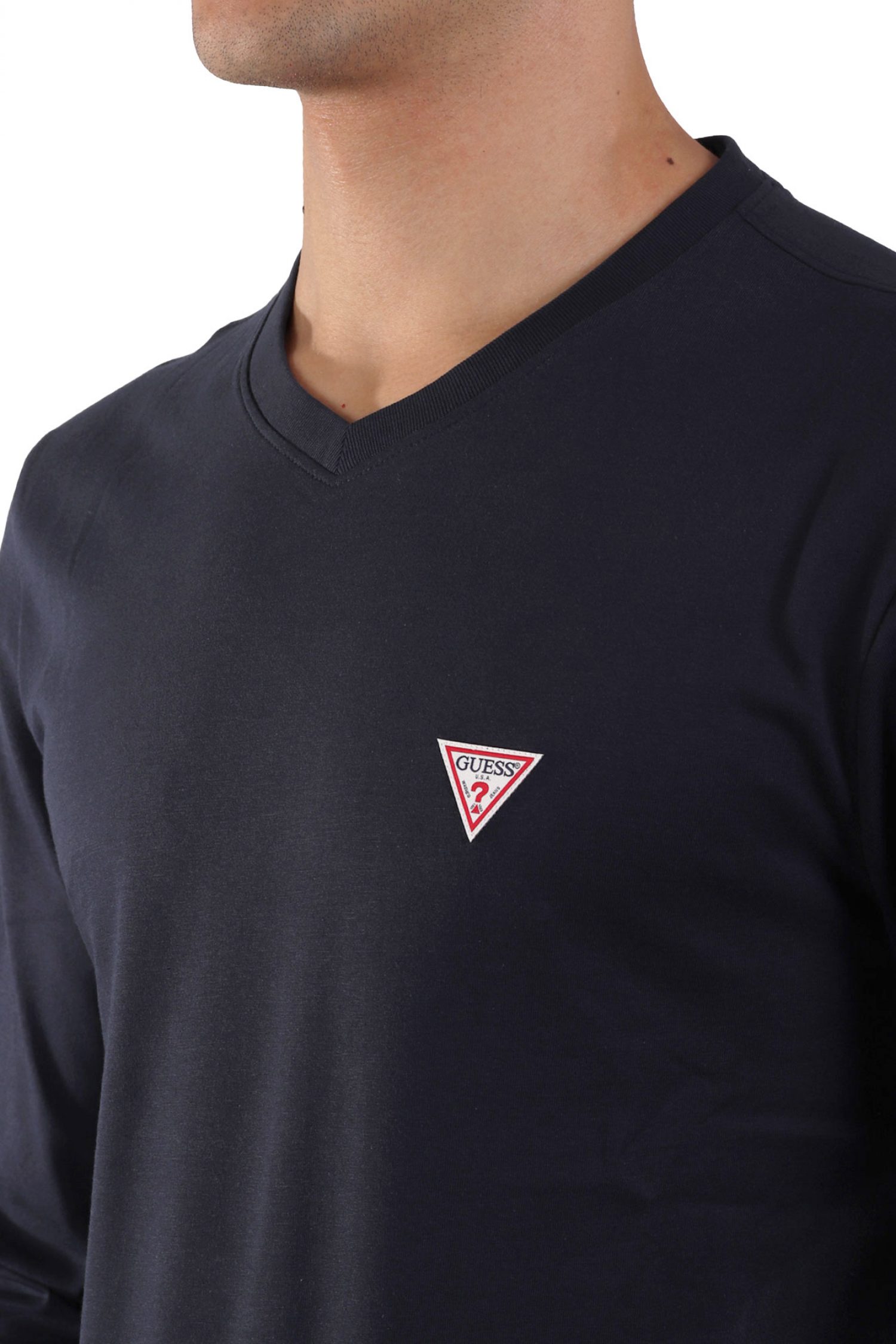 GUESS JEANS T-SHIRT VNECK SLIM FIT LOGO ΜΑΥΡΟ φωτογραφία