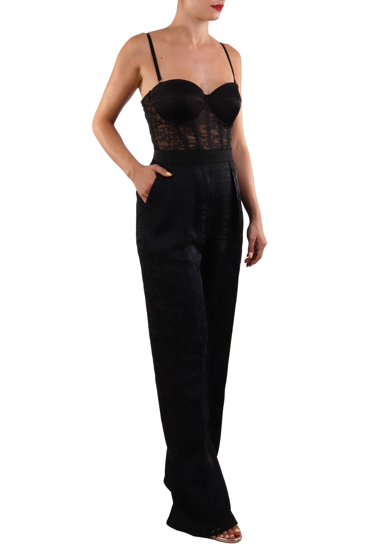 ELISABETTA FRANCHI ΟΛΟΣΩΜΗ ΦΟΡΜΑ ΚΟΡΣΕΣ ΔΑΝΤΕΛΑ LOGO ΜΑΥΡΟ