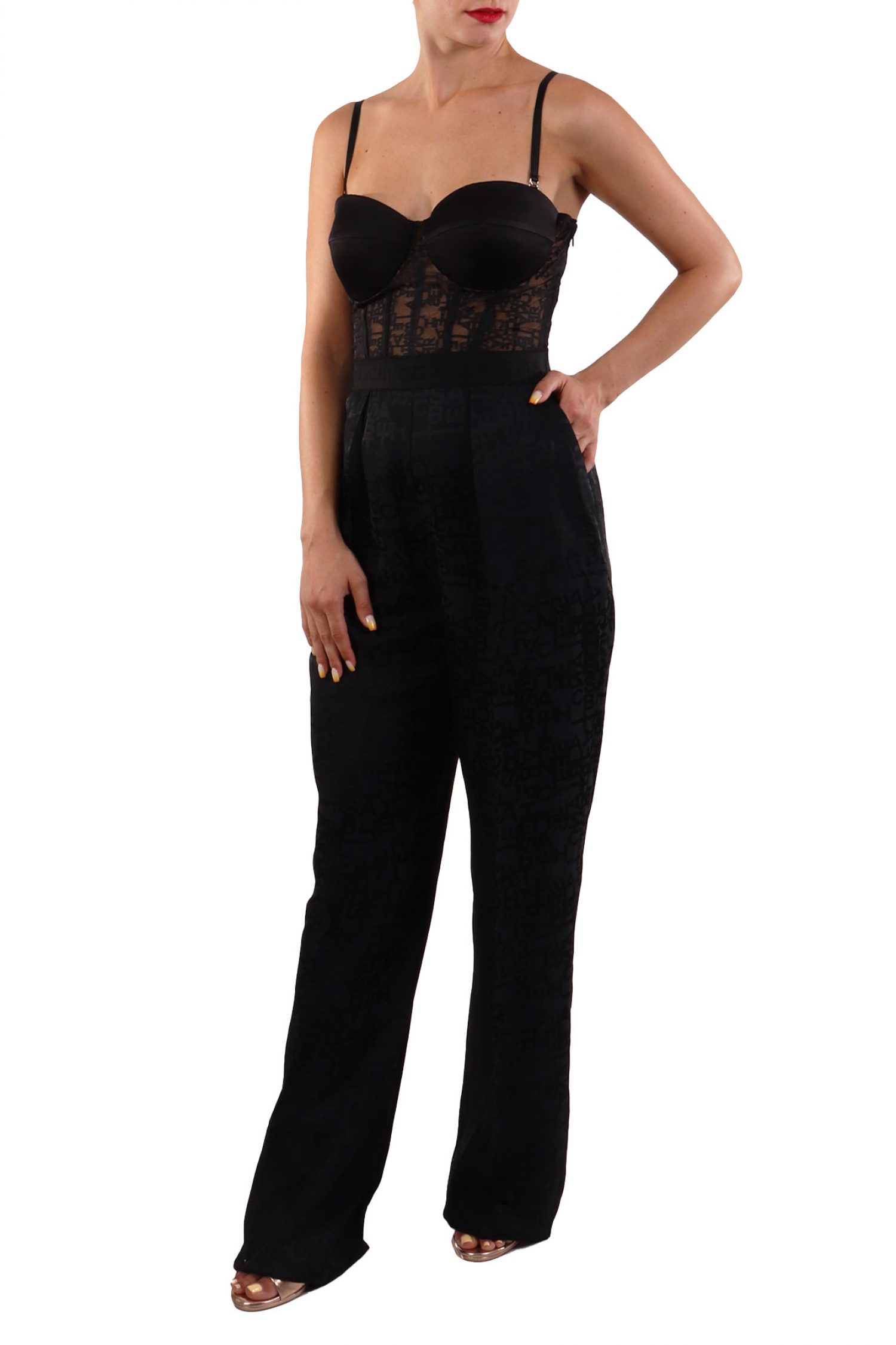 ELISABETTA FRANCHI ΟΛΟΣΩΜΗ ΦΟΡΜΑ ΚΟΡΣΕΣ ΔΑΝΤΕΛΑ LOGO ΜΑΥΡΟ