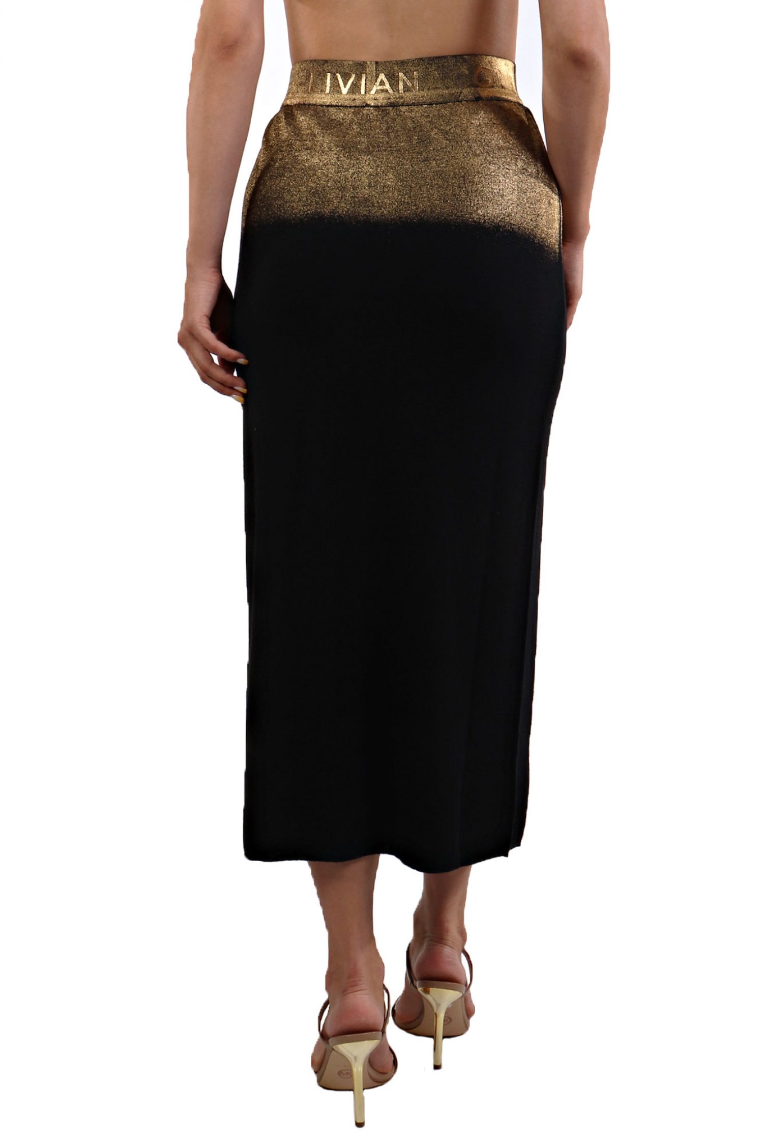 LIVIANA CONTI ΦΟΥΣΤΑ MIDI ΖΩΝΗ ΕΛΑΣΤΙΚΗ LOGO ΑΝΟΙΓΜΑ ΠΙΣΩ ΧΡΥΣΟ/ΜΑΥΡΟ