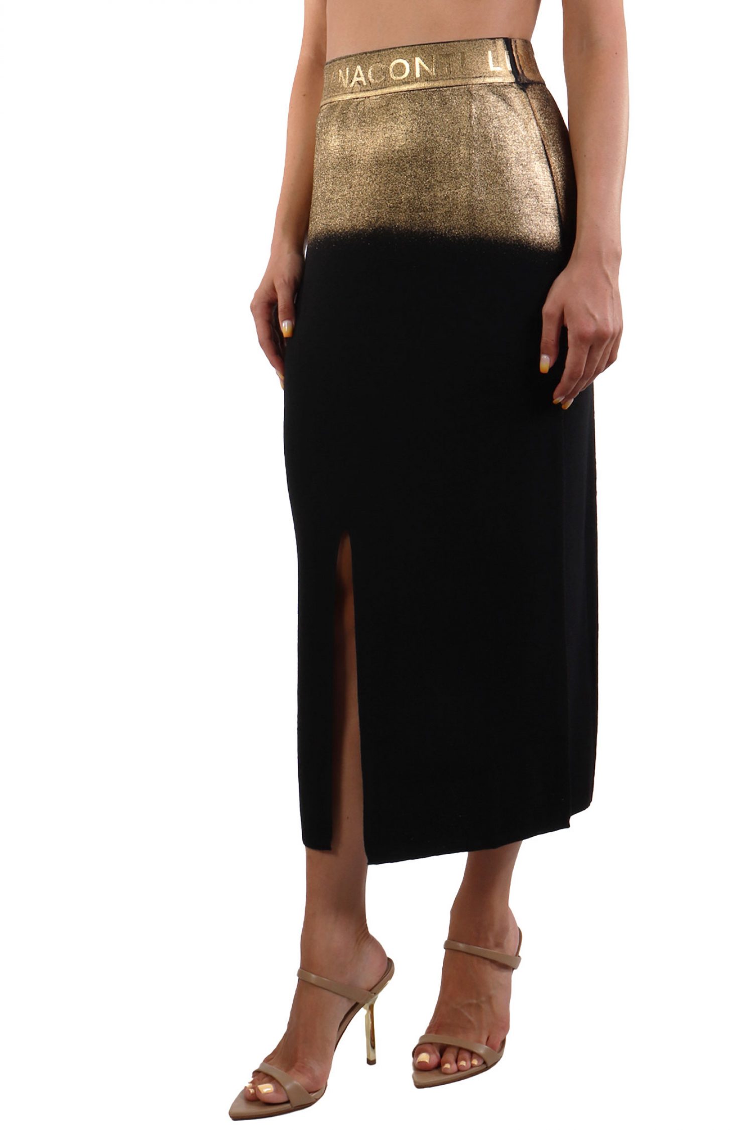 LIVIANA CONTI ΦΟΥΣΤΑ MIDI ΖΩΝΗ ΕΛΑΣΤΙΚΗ LOGO ΑΝΟΙΓΜΑ ΠΙΣΩ ΧΡΥΣΟ/ΜΑΥΡΟ