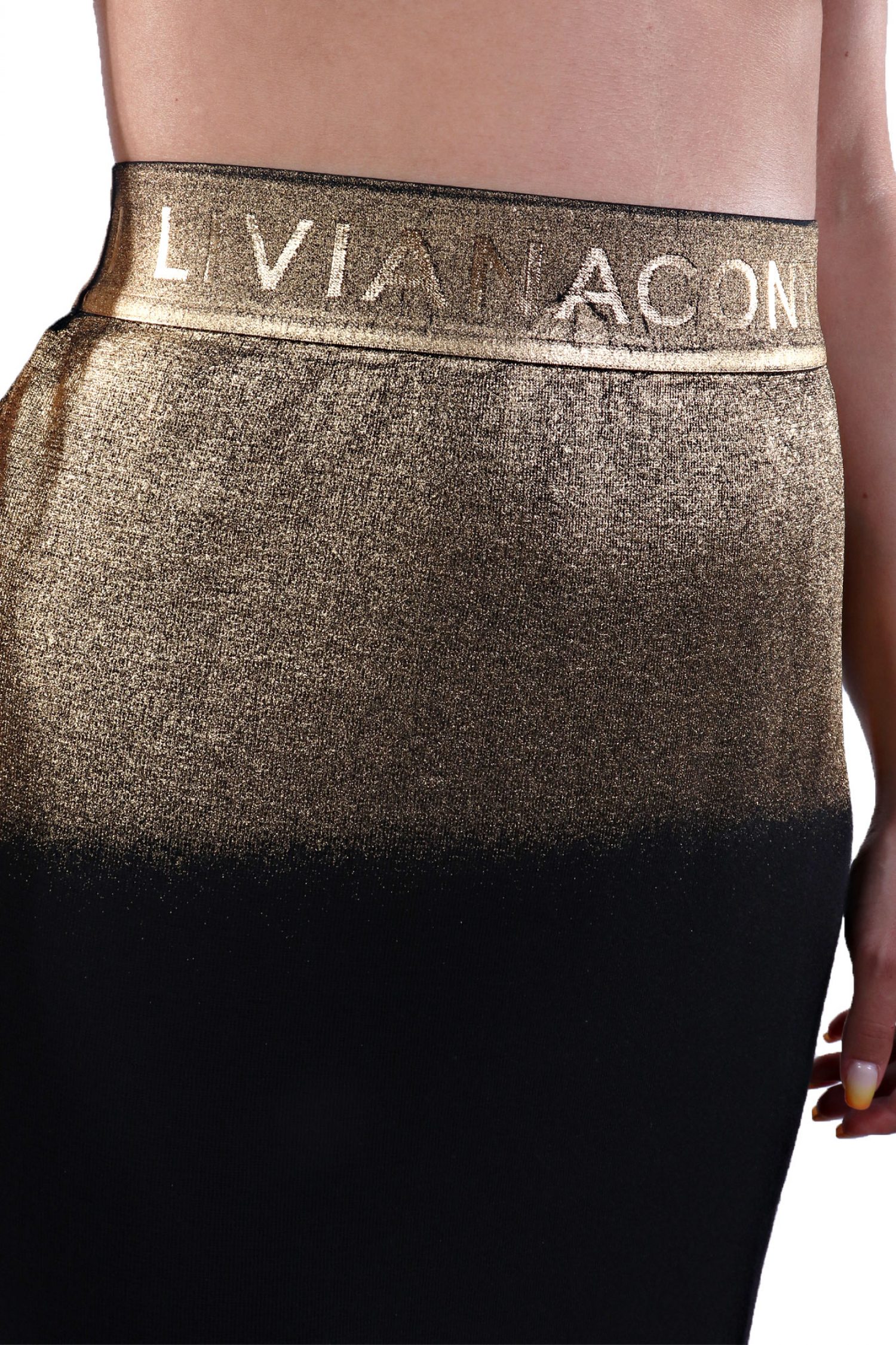 LIVIANA CONTI ΦΟΥΣΤΑ MIDI ΖΩΝΗ ΕΛΑΣΤΙΚΗ LOGO ΑΝΟΙΓΜΑ ΠΙΣΩ ΧΡΥΣΟ/ΜΑΥΡΟ