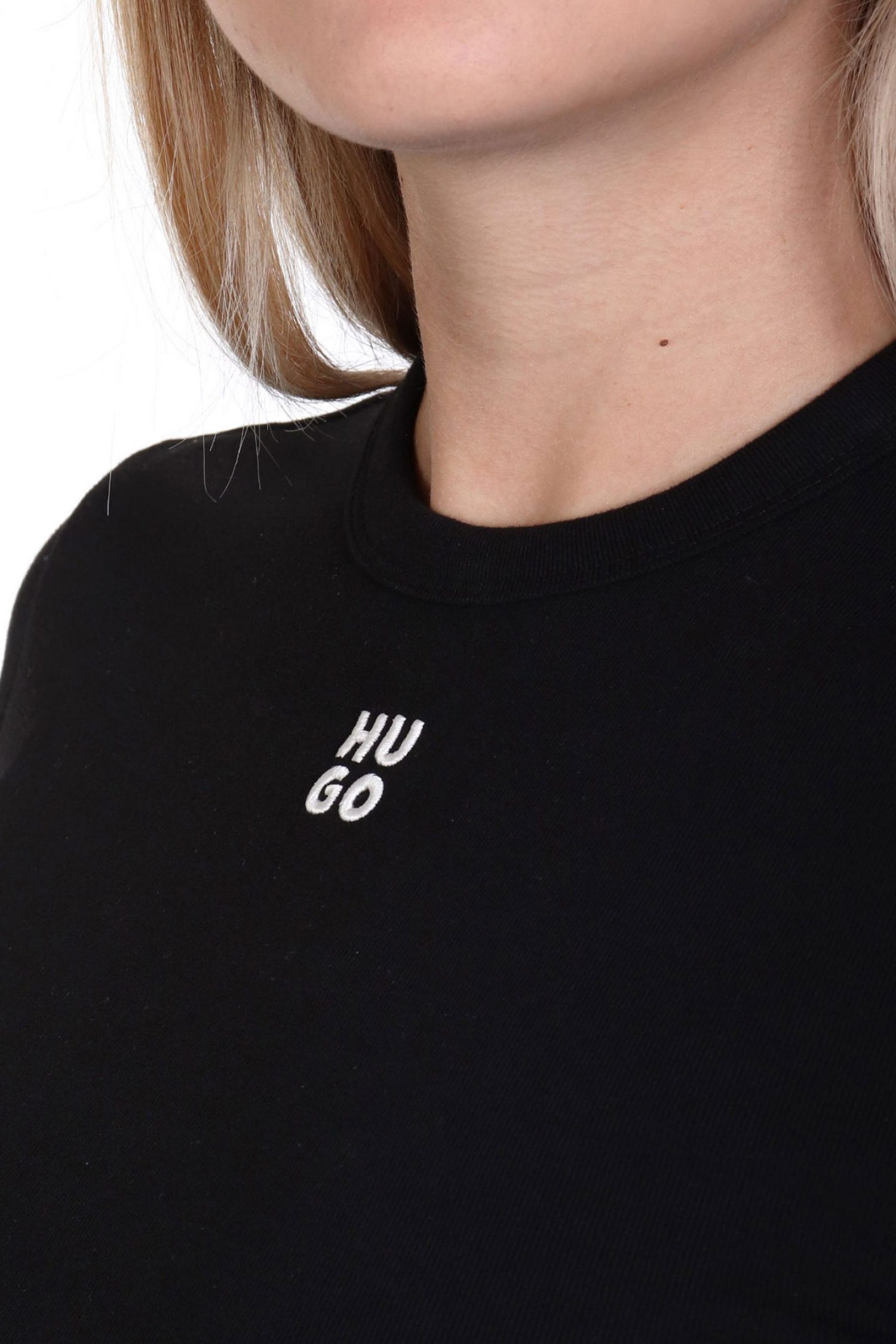 HUGO T-SHIRT CROPPED DAFILOMENA_3 LOGO ΜΑΥΡΟ