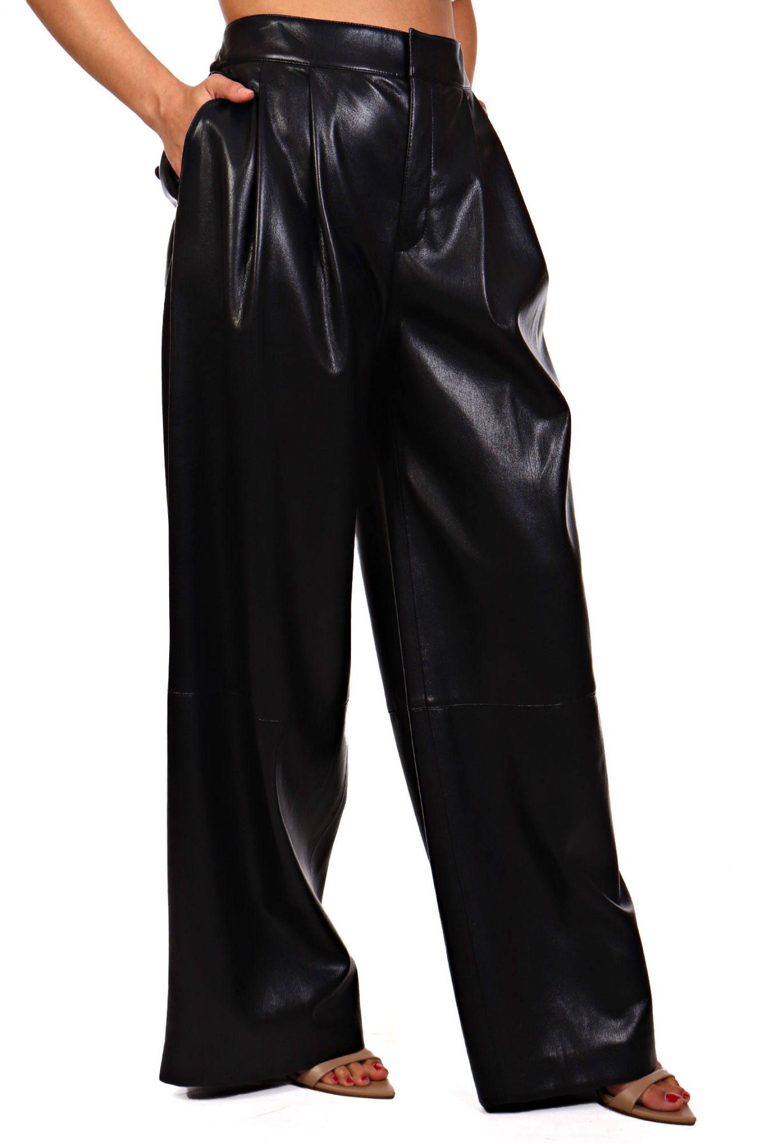 BOSS ΠΑΝΤΕΛΟΝΑ TADESA FAUX LEATHER ΠΙΕΤΕΣ ΜΑΥΡΟ φωτογραφία