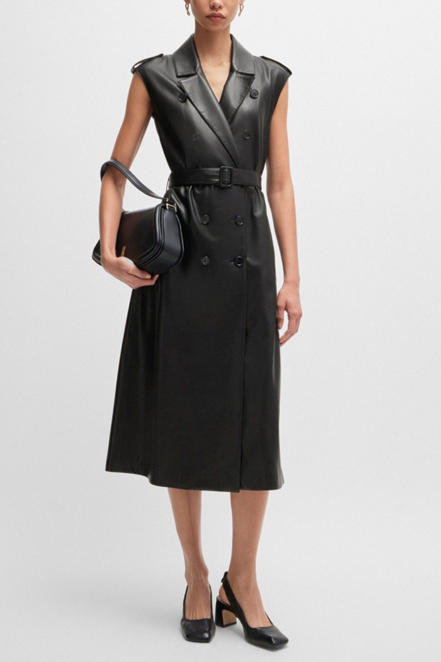 BOSS ΦΟΡΕΜΑ DUJETA ΑΜΑΝΙΚΟ ΓΙΑΚΑΣ ΠΕΤΟ ΣΤΑΥΡΩΤΟ ΖΩΝΗ FAUX LEATHER ΜΑΥΡΟ φωτογραφία