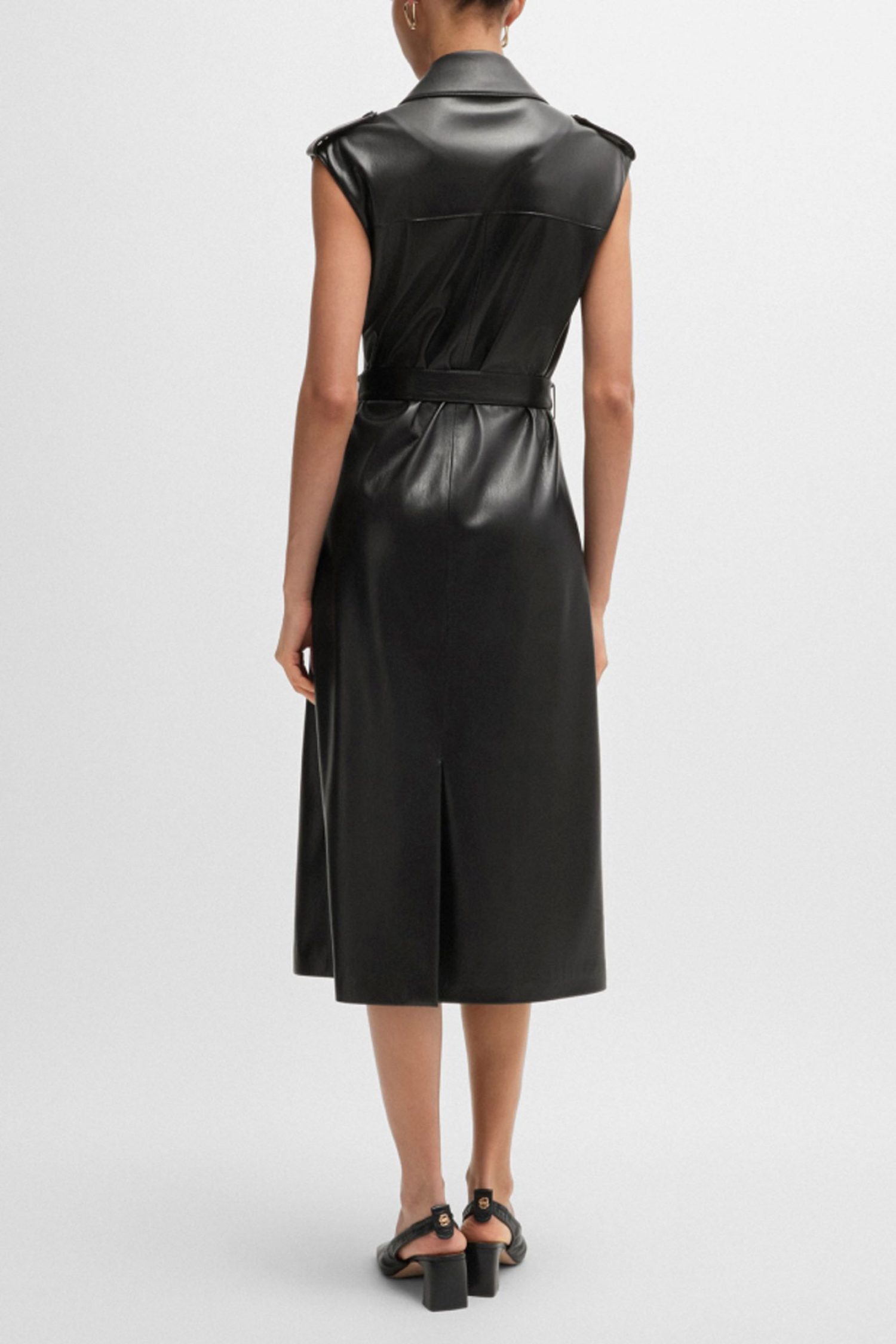 BOSS ΦΟΡΕΜΑ DUJETA ΑΜΑΝΙΚΟ ΓΙΑΚΑΣ ΠΕΤΟ ΣΤΑΥΡΩΤΟ ΖΩΝΗ FAUX LEATHER ΜΑΥΡΟ φωτογραφία